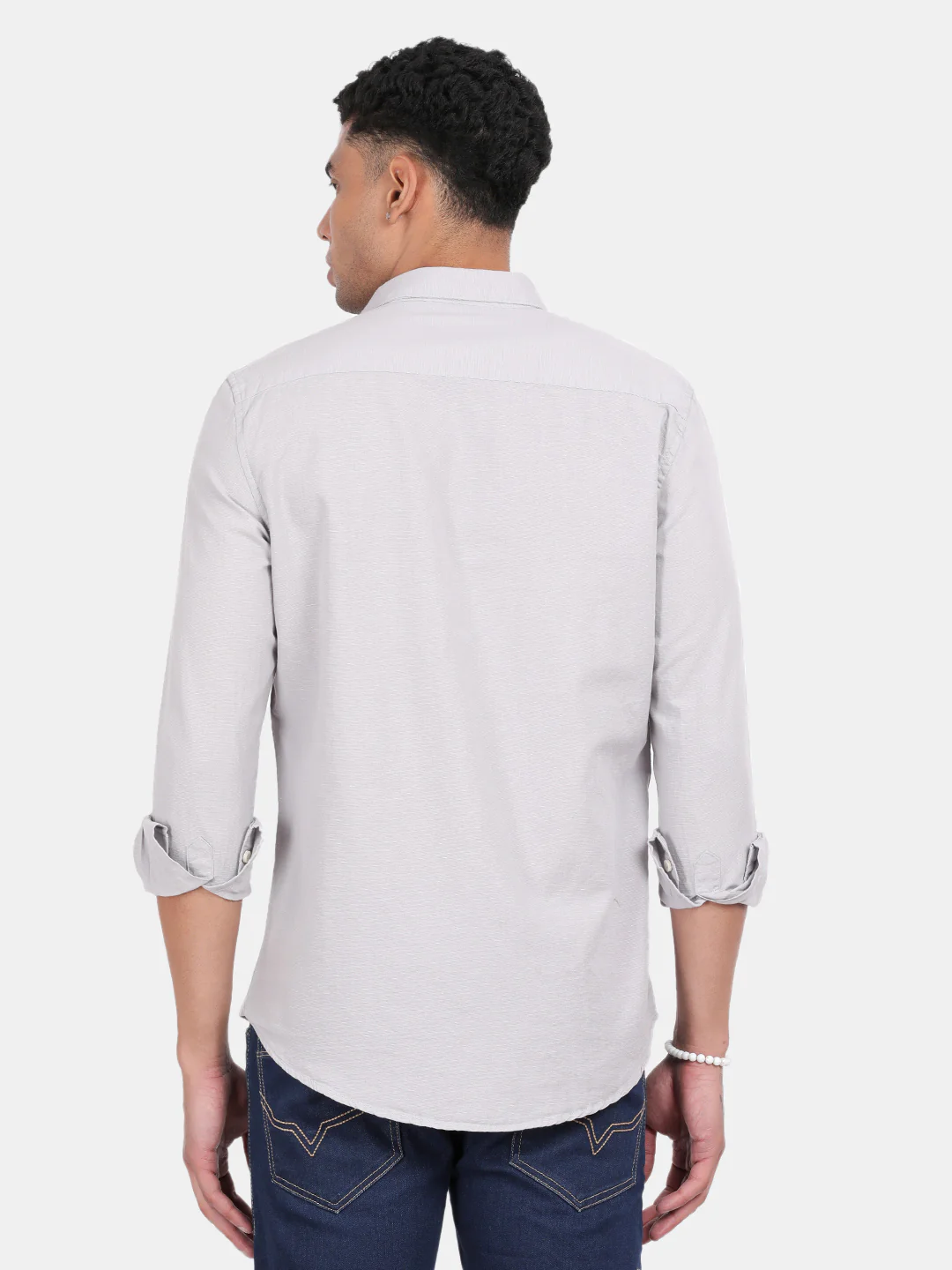 Men Silver Slim Fit Spread Collar Full Sleeve Casual Shirt - Image 2