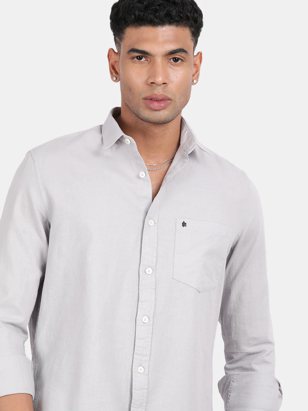 Men Silver Slim Fit Spread Collar Full Sleeve Casual Shirt - Image 6