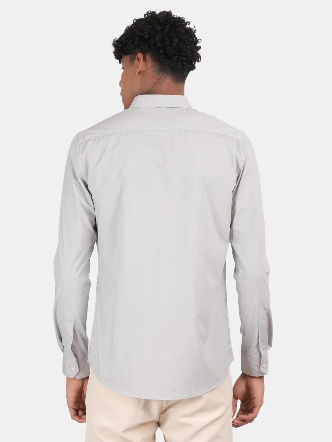 Men Silver Slim Fit Spread Collar Full Sleeve Casual Shirt - Image 2