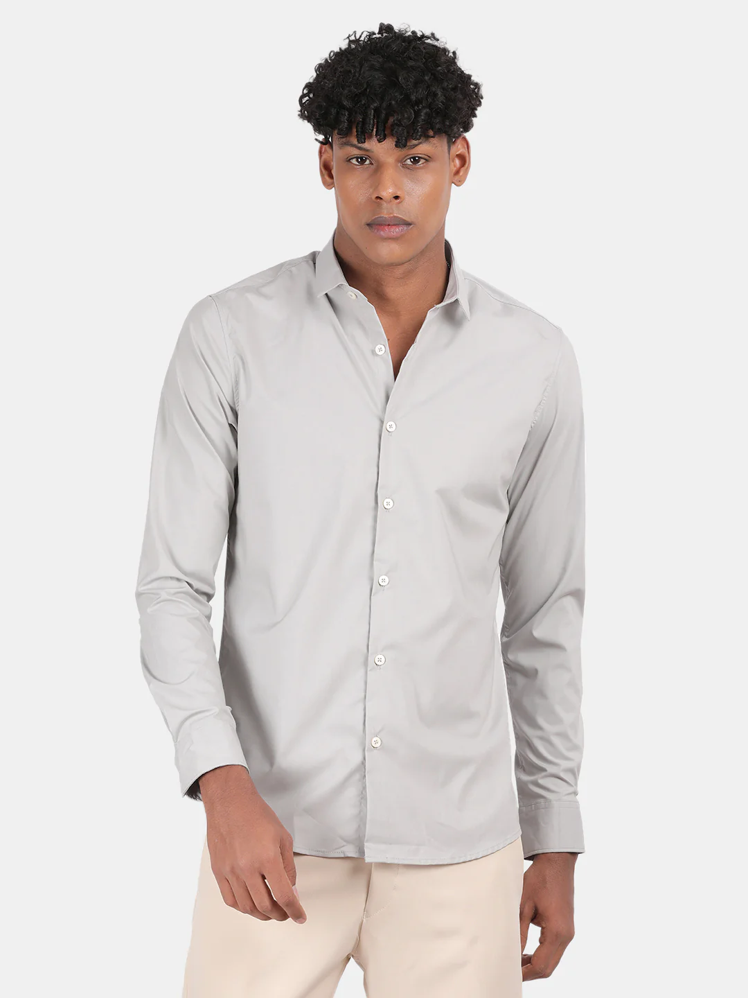 Men Silver Slim Fit Spread Collar Full Sleeve Casual Shirt - Image 4