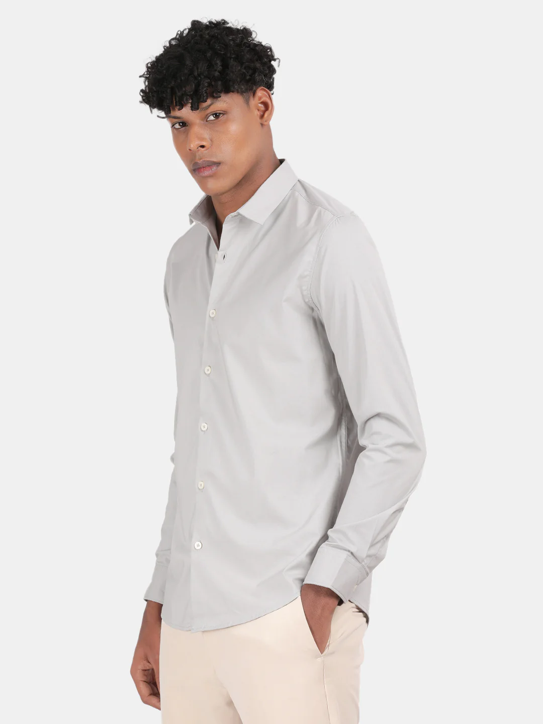 Men Silver Slim Fit Spread Collar Full Sleeve Casual Shirt - Image 5