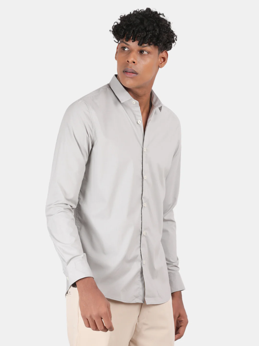 Men Silver Slim Fit Spread Collar Full Sleeve Casual Shirt - Image 6