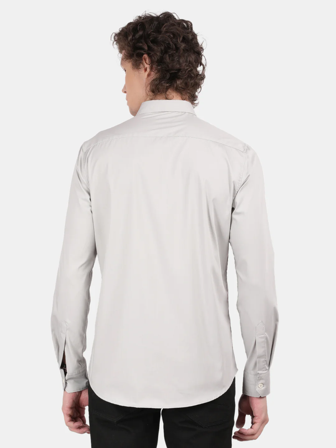 Men Silver Slim Fit Spread Collar Full Sleeve Casual Shirt - Image 2