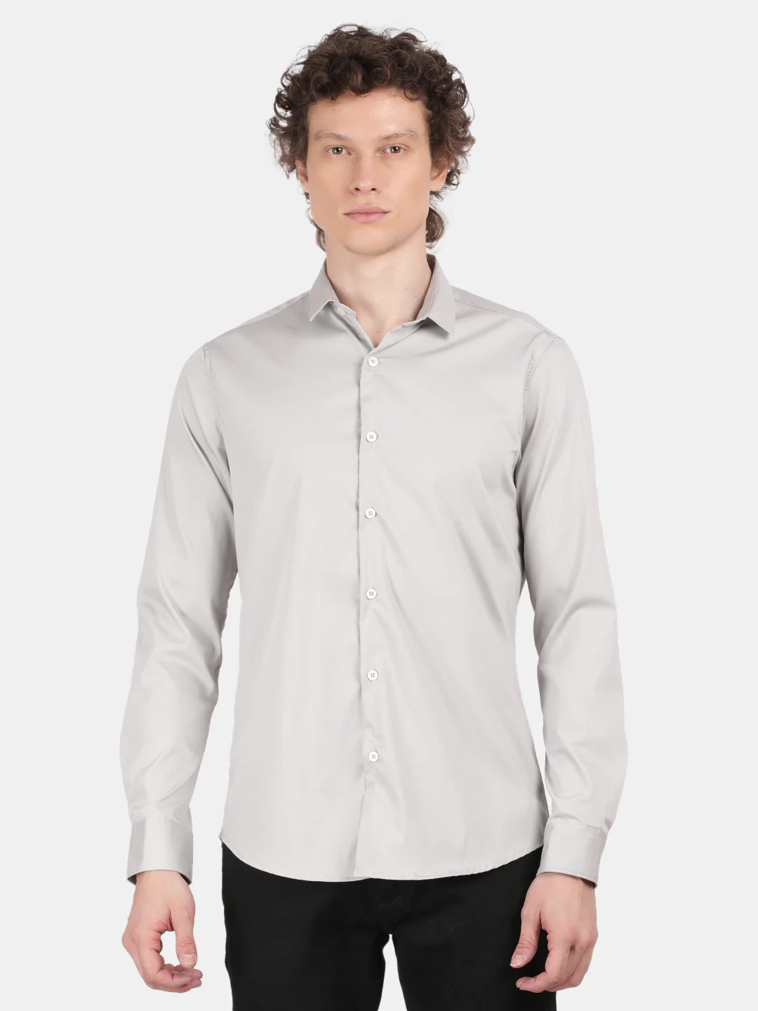 Men Silver Slim Fit Spread Collar Full Sleeve Casual Shirt - Image 4