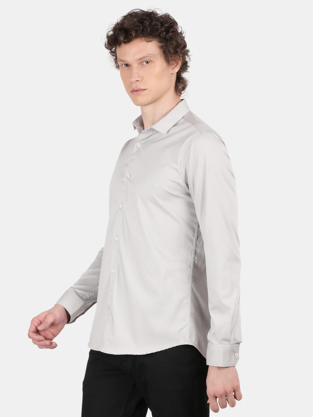 Men Silver Slim Fit Spread Collar Full Sleeve Casual Shirt - Image 5