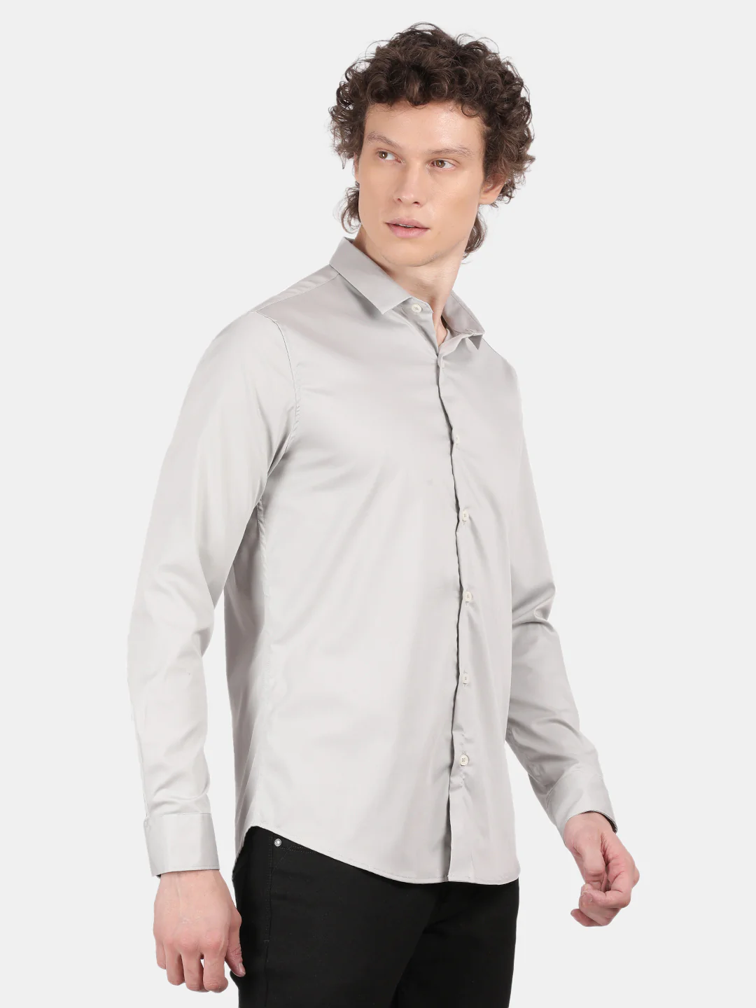 Men Silver Slim Fit Spread Collar Full Sleeve Casual Shirt - Image 6