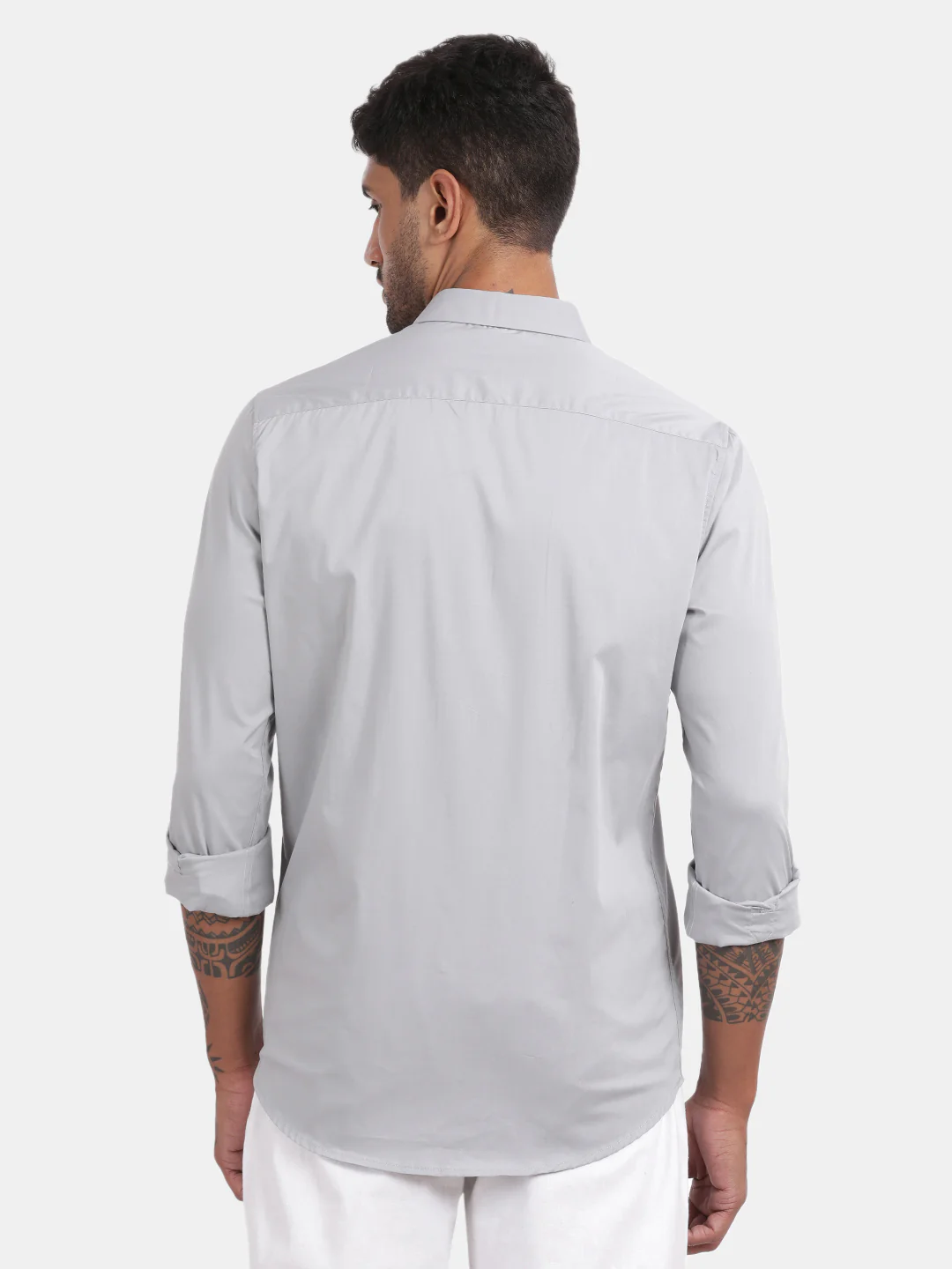 Men Silver Slim Fit Spread Collar Full Sleeve Casual Shirt - Image 2