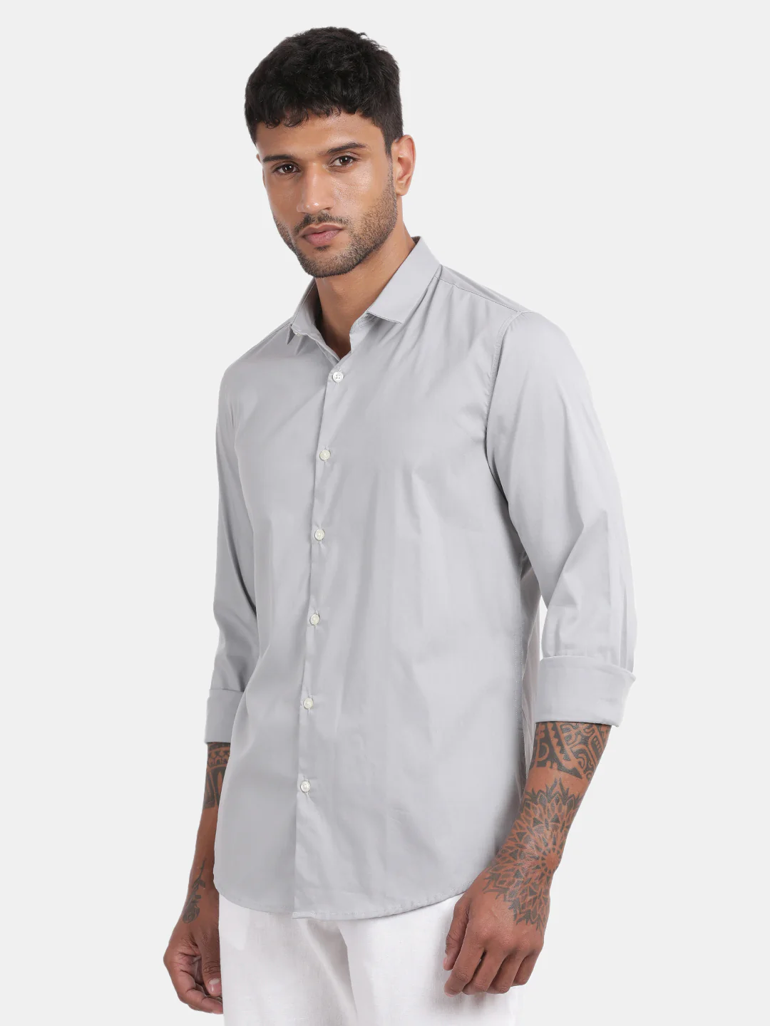 Men Silver Slim Fit Spread Collar Full Sleeve Casual Shirt - Image 5