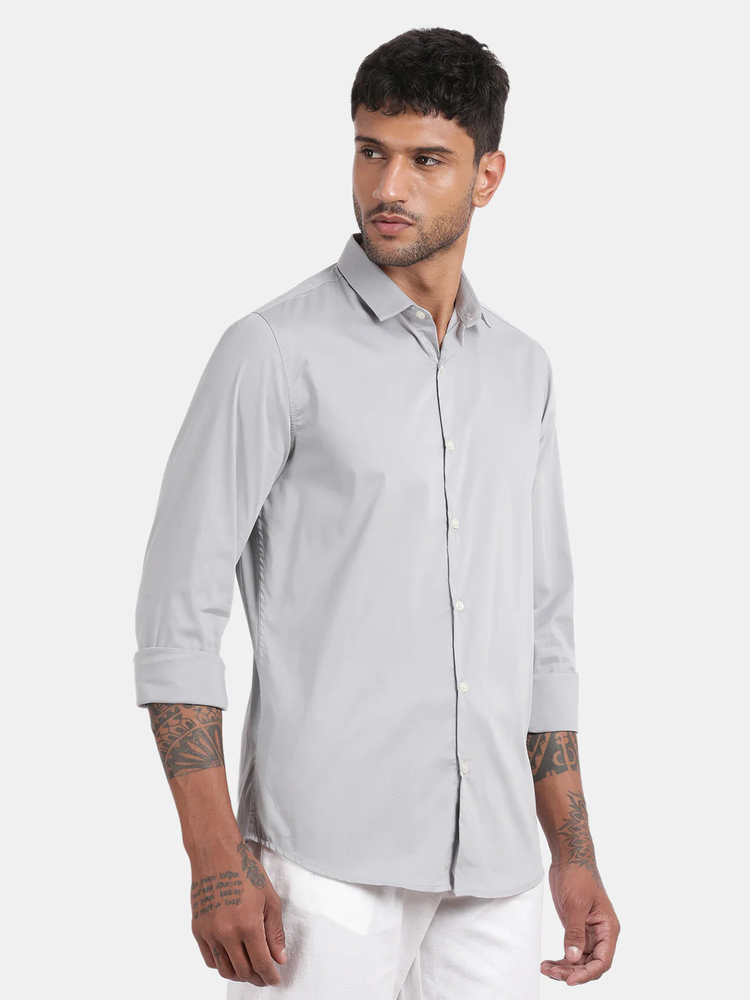 Men Silver Slim Fit Spread Collar Full Sleeve Casual Shirt - Image 6