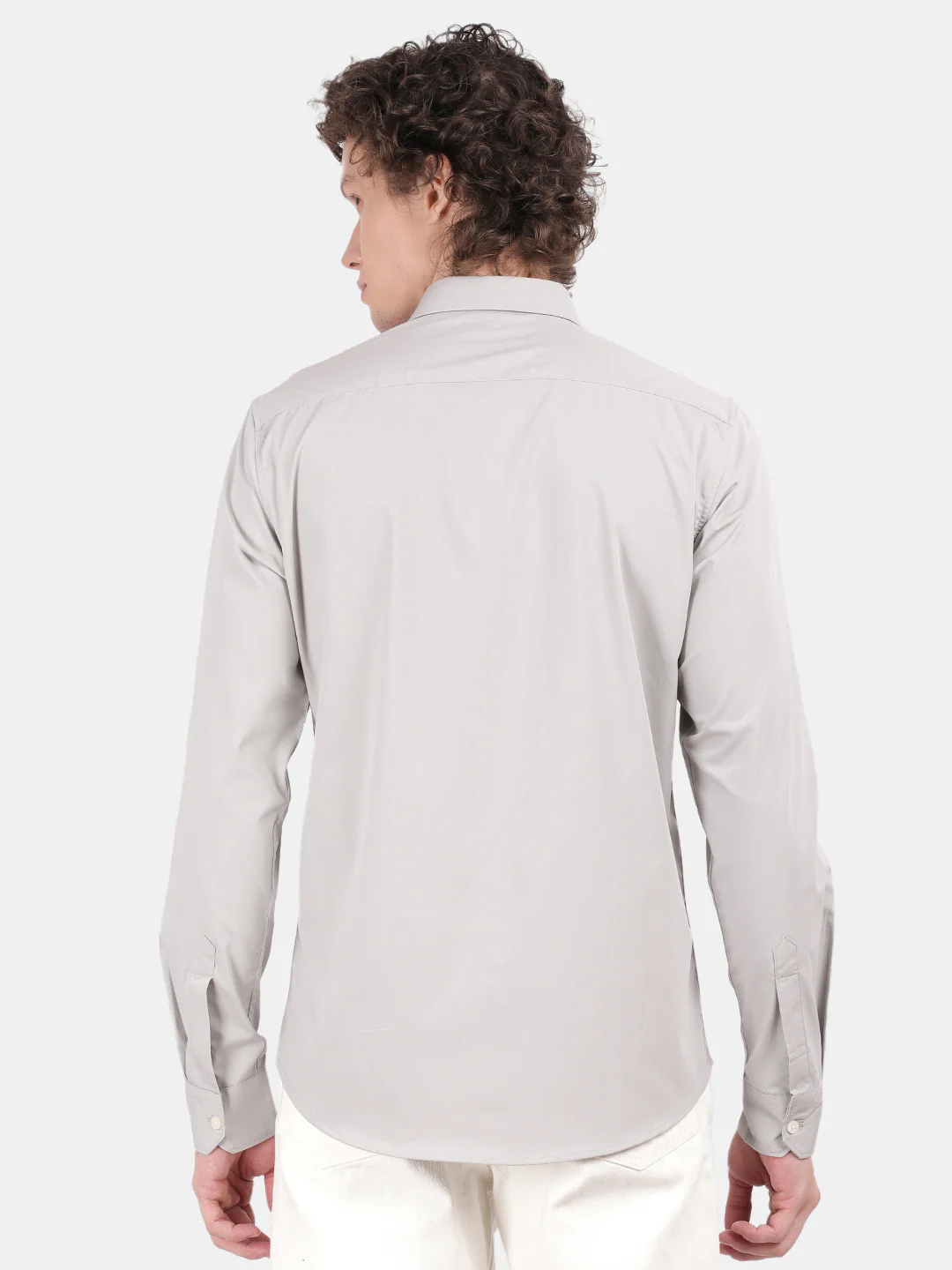 Men Silver Slim Fit Spread Collar Full Sleeve Casual Shirt - Image 2