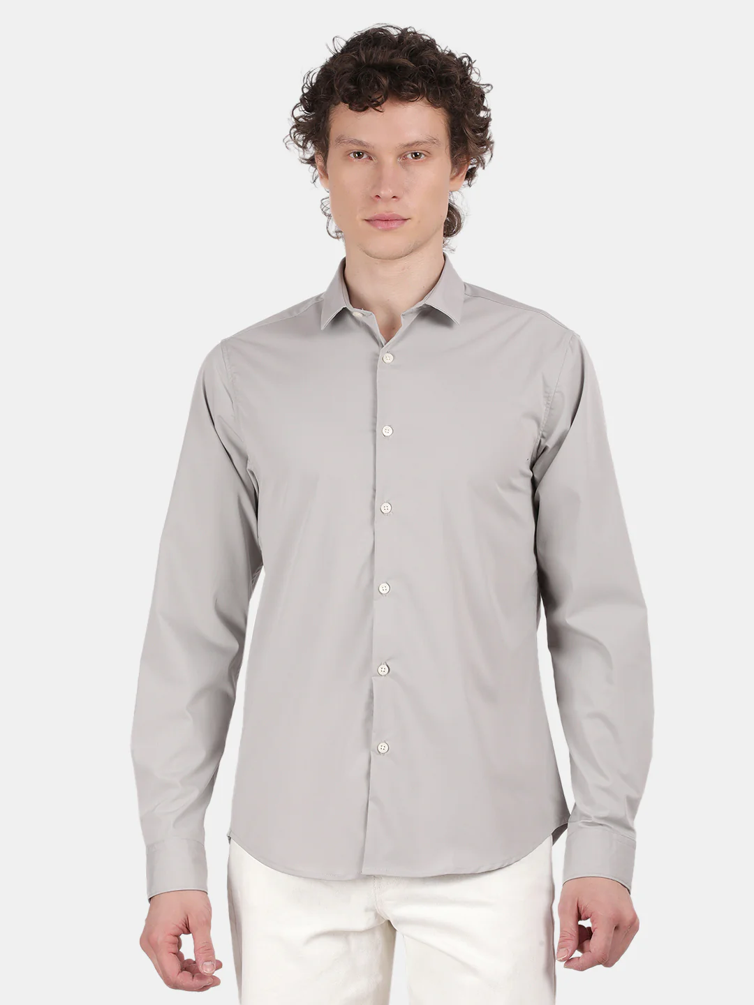 Men Silver Slim Fit Spread Collar Full Sleeve Casual Shirt - Image 4