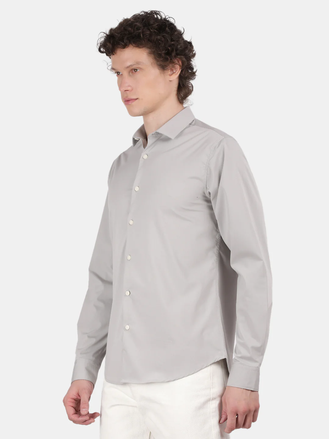 Men Silver Slim Fit Spread Collar Full Sleeve Casual Shirt - Image 5