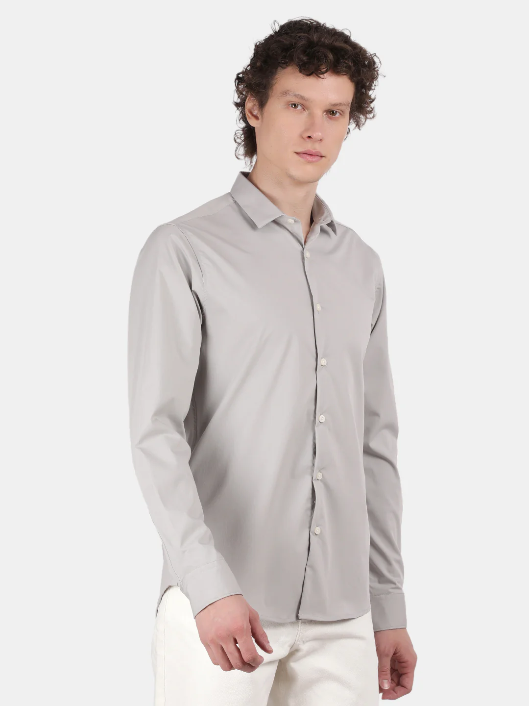 Men Silver Slim Fit Spread Collar Full Sleeve Casual Shirt - Image 6