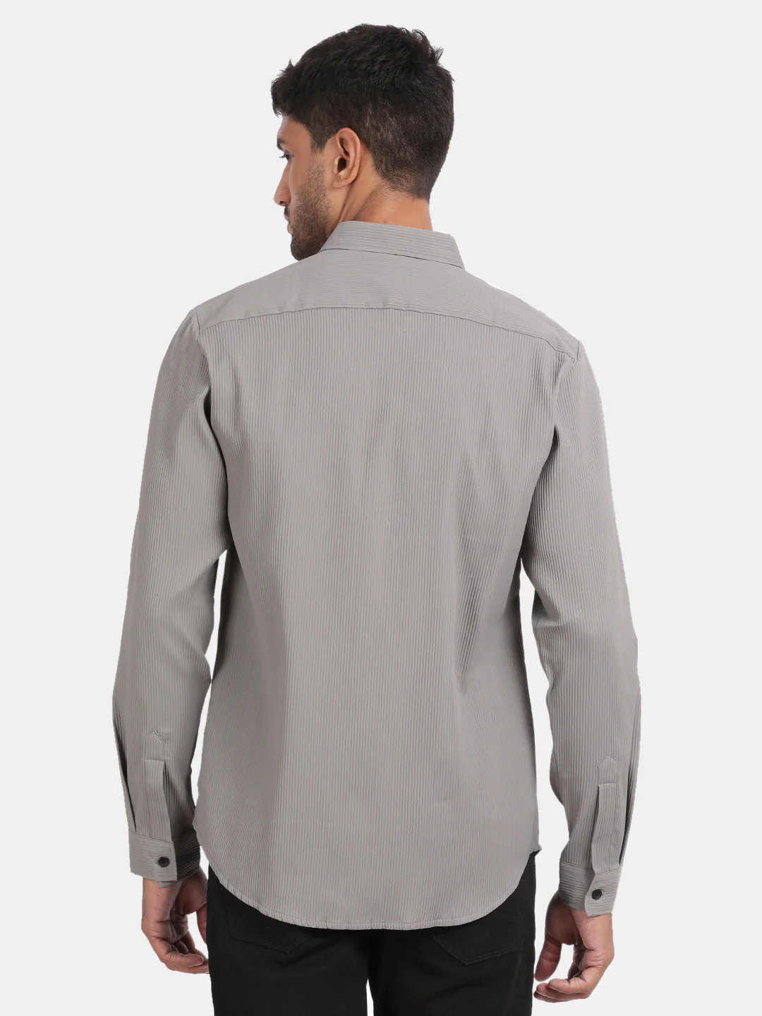Men Silver Slim Fit Spread Collar Full Sleeve Casual Shirt - Image 2