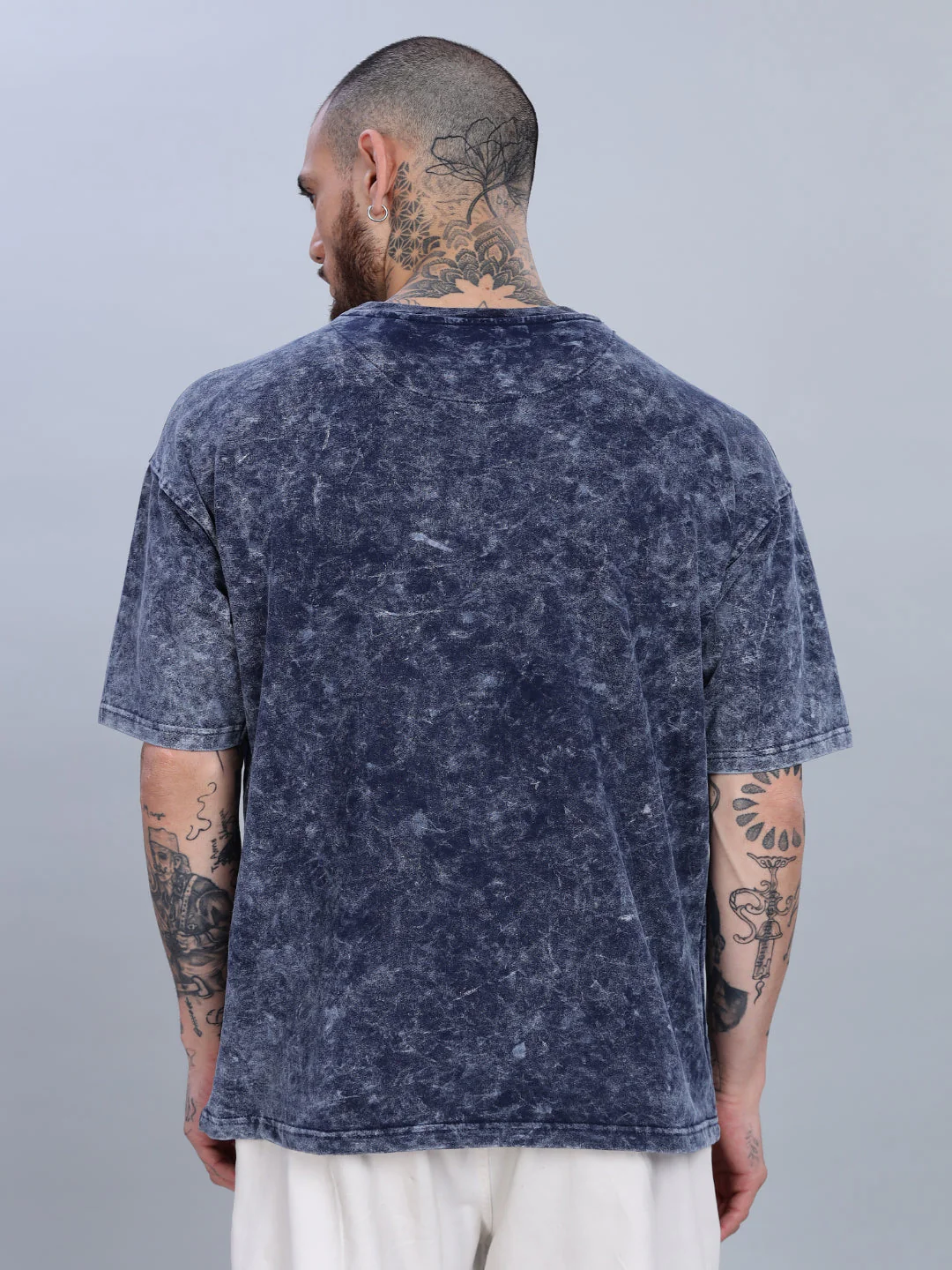 Men Skull Oversized Blue T-Shirt - Image 2