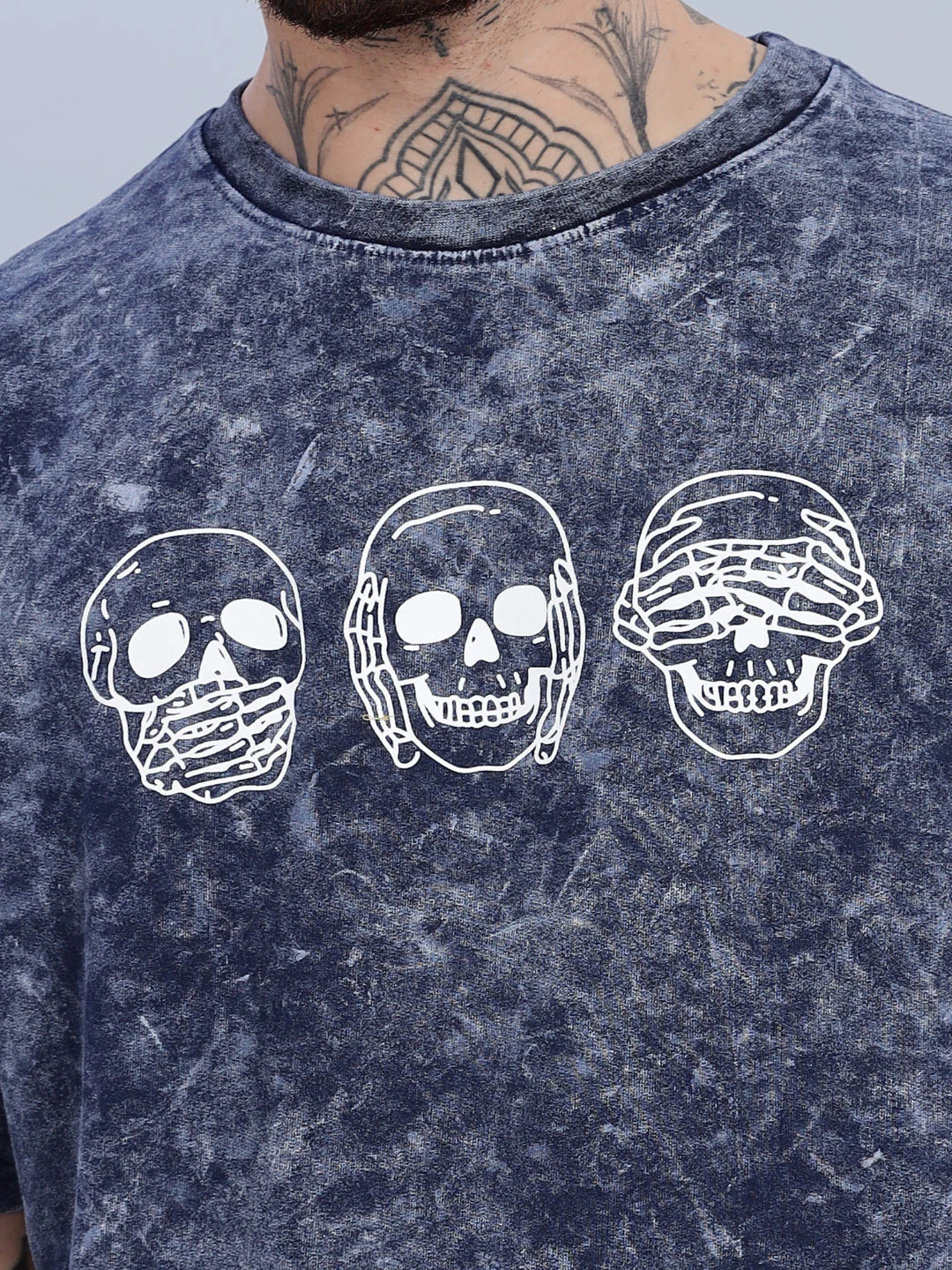 Men Skull Oversized Blue T-Shirt - Image 4