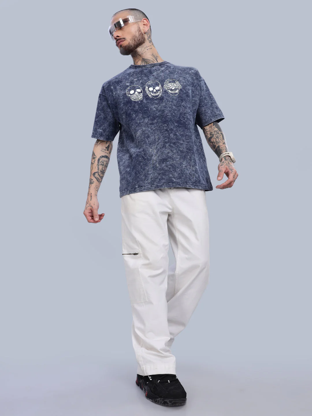 Men Skull Oversized Blue T-Shirt - Image 6