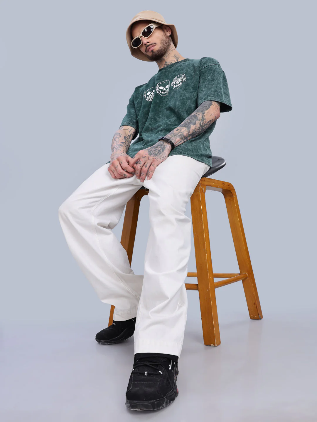Men Skull Oversized Blue T-Shirt - Image 7