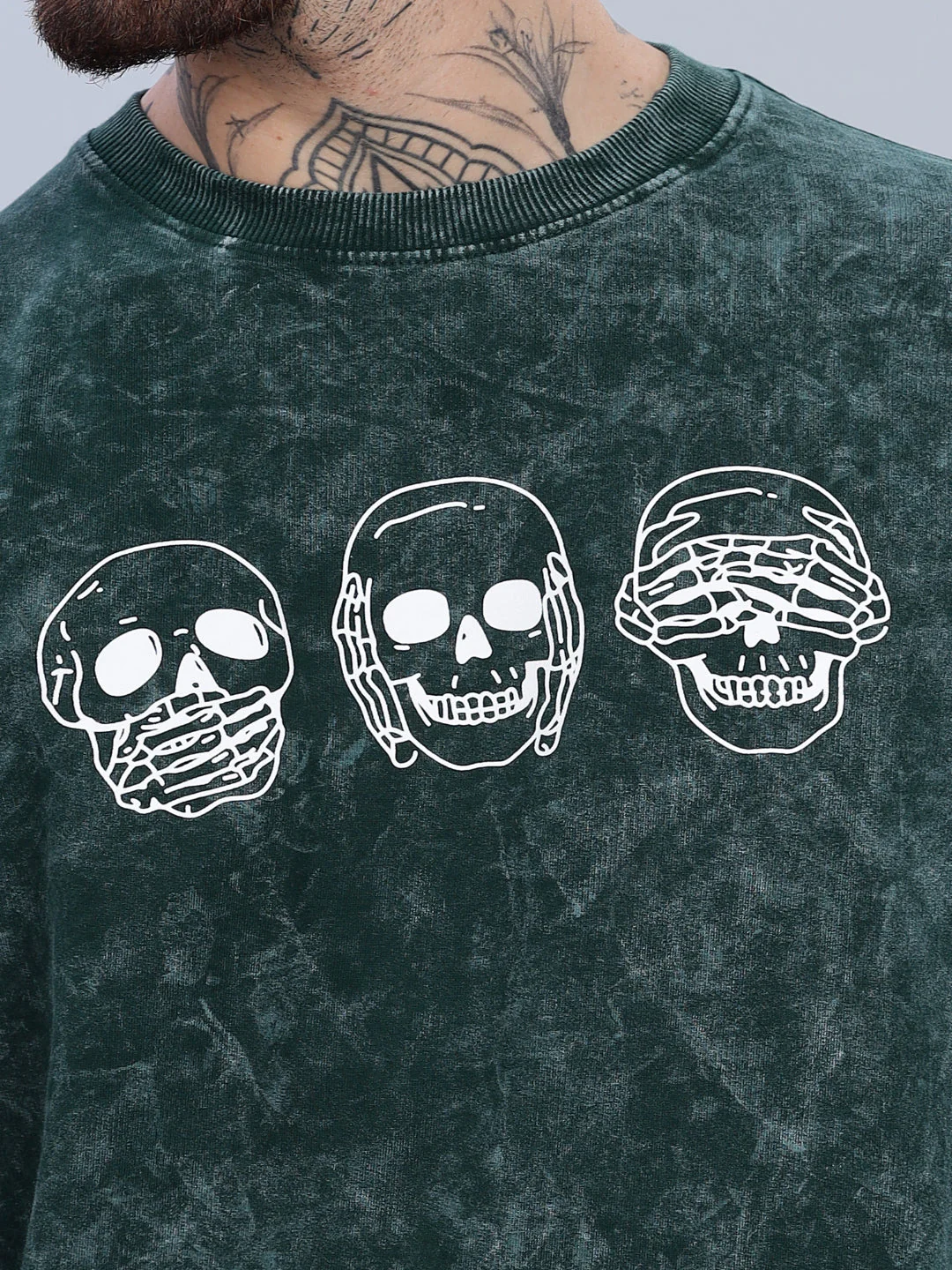 Men Skull Oversized Green T-Shirt - Image 4