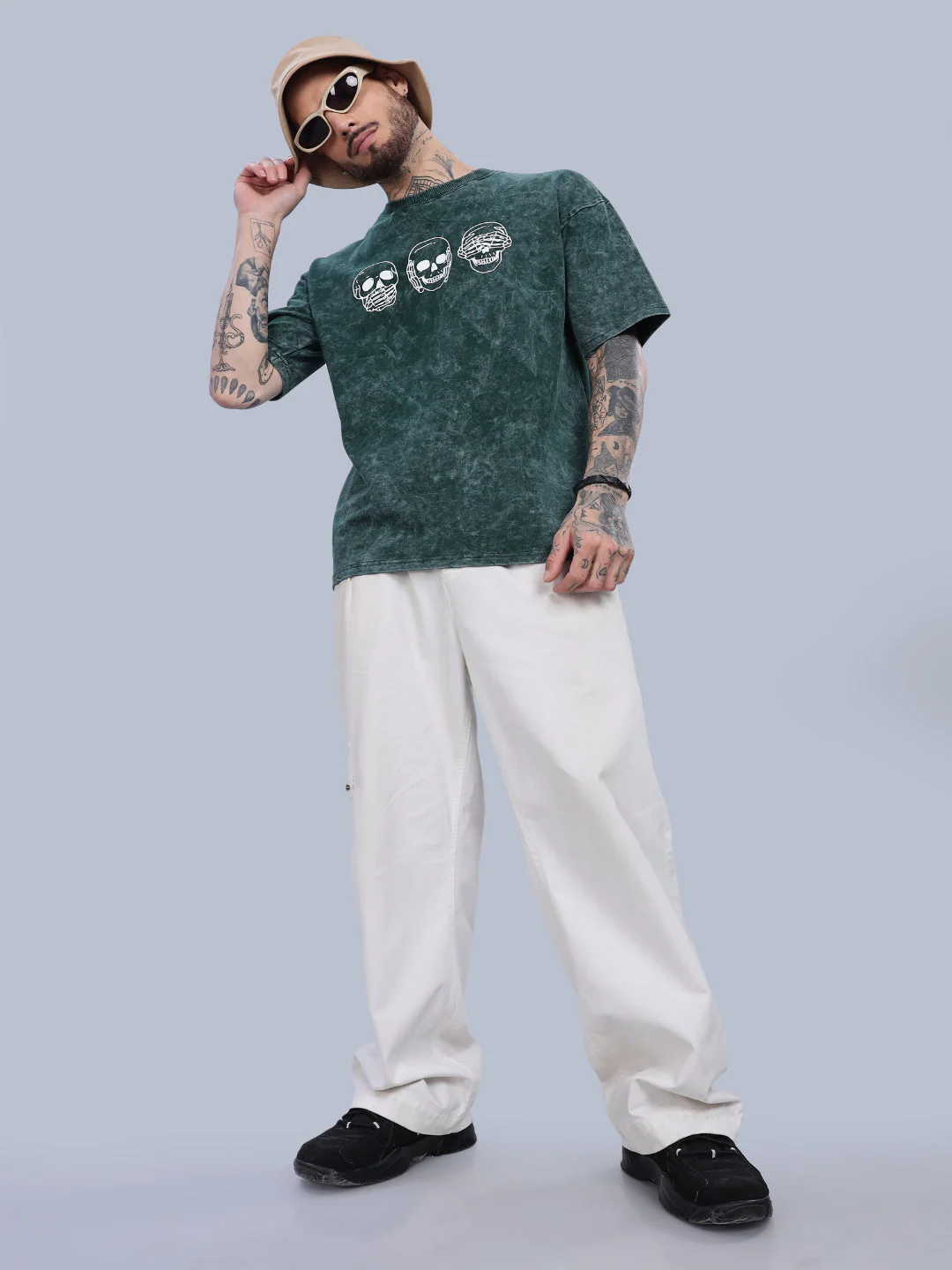 Men Skull Oversized Green T-Shirt - Image 5