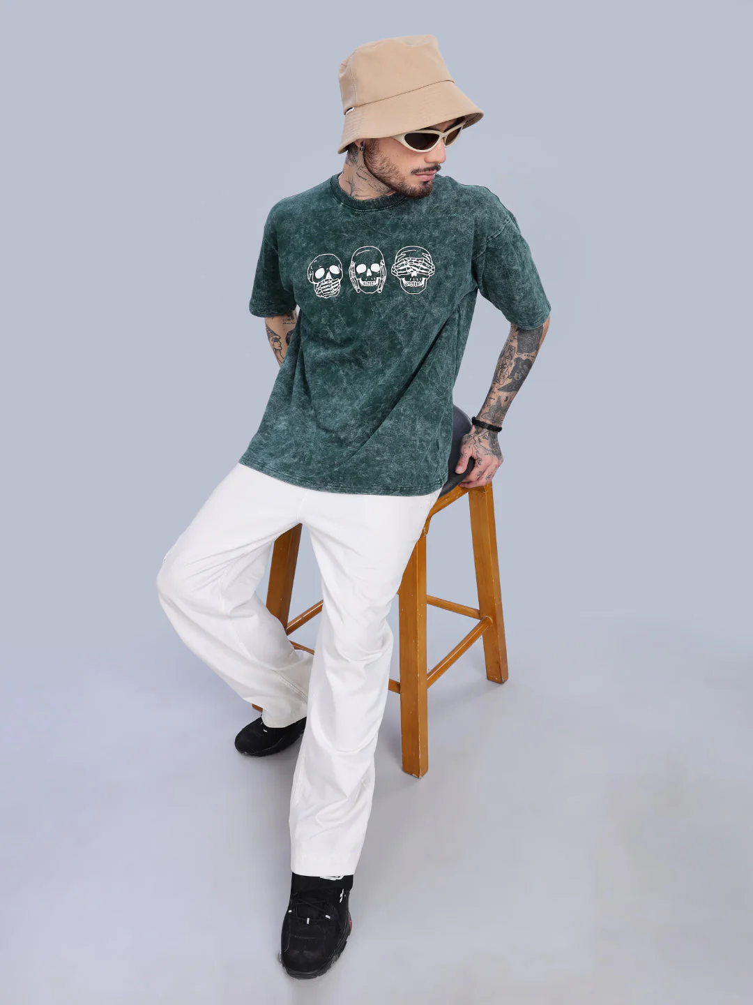 Men Skull Oversized Green T-Shirt - Image 6