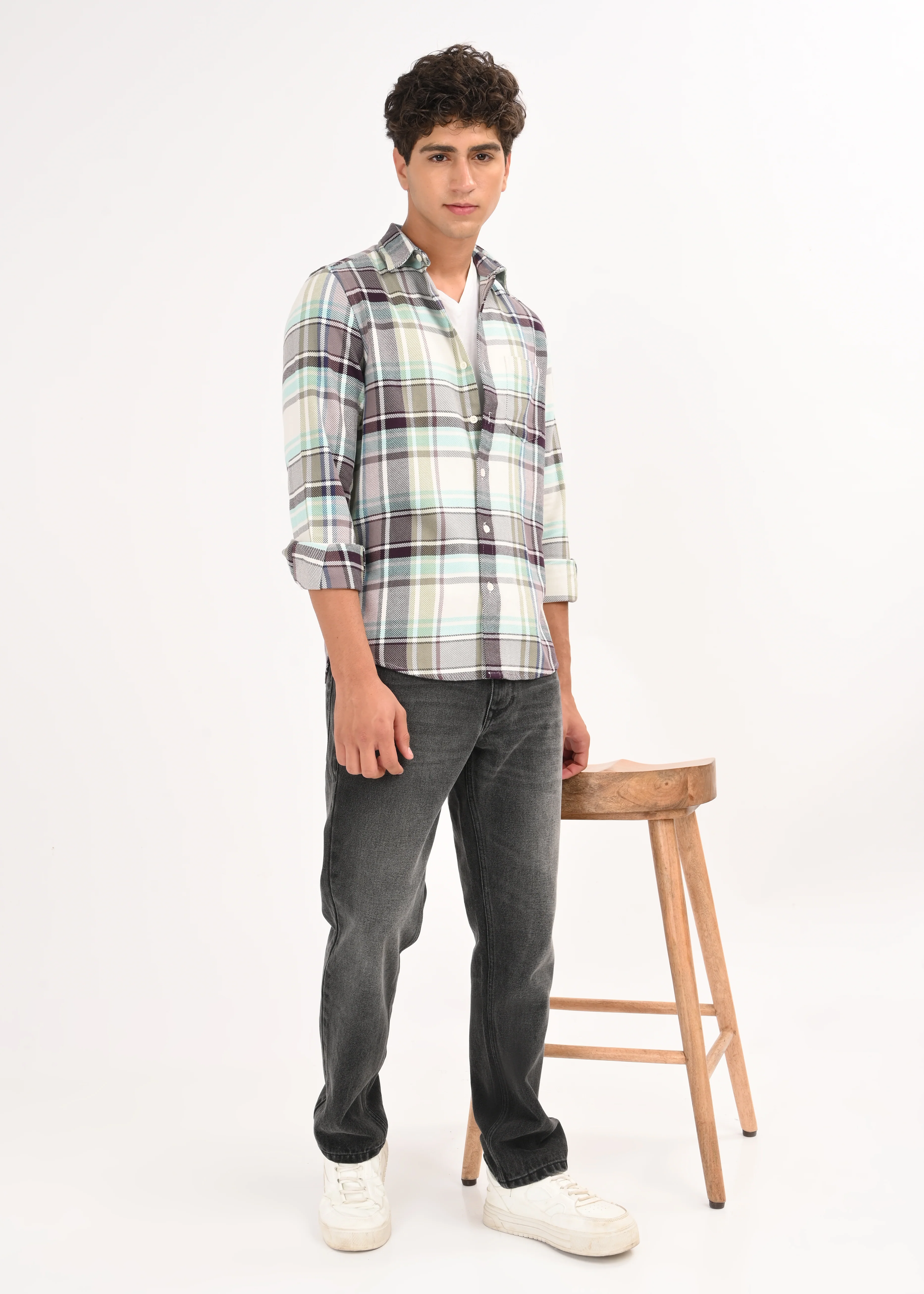 Men Sky Blue Classic Checked Shirt - Image 2