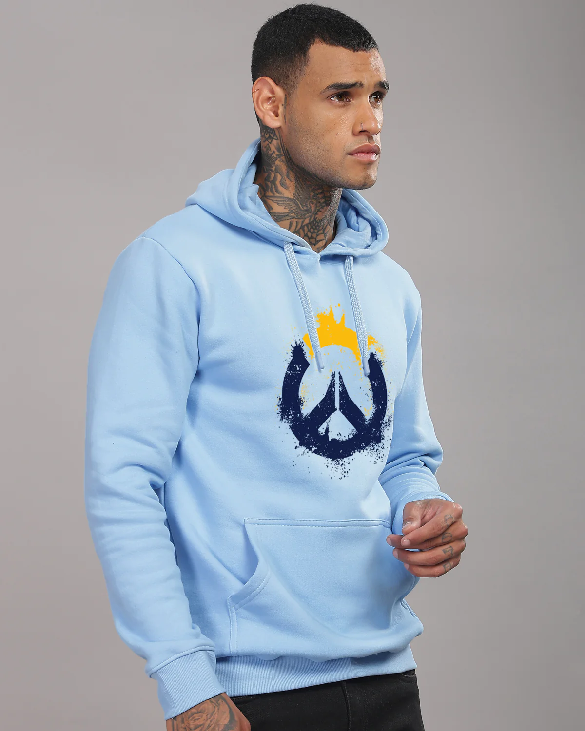 Men Sky Blue Long Lasting Printed Hoodie - Image 4
