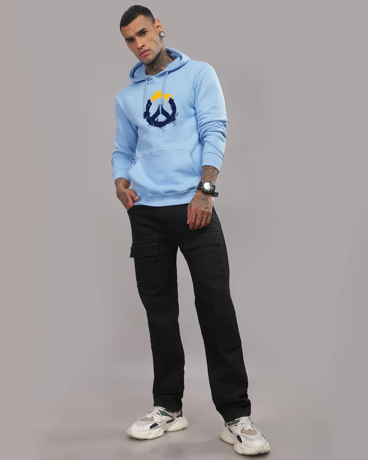 Men Sky Blue Long Lasting Printed Hoodie - Image 5