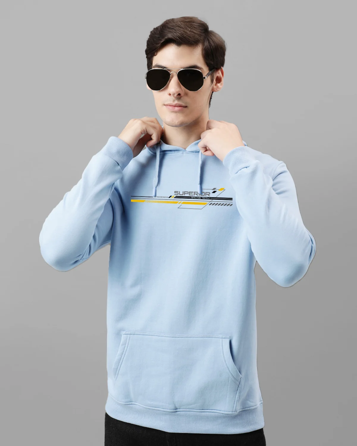 Men Sky Blue Long Lasting Printed Hoodie - Image 3