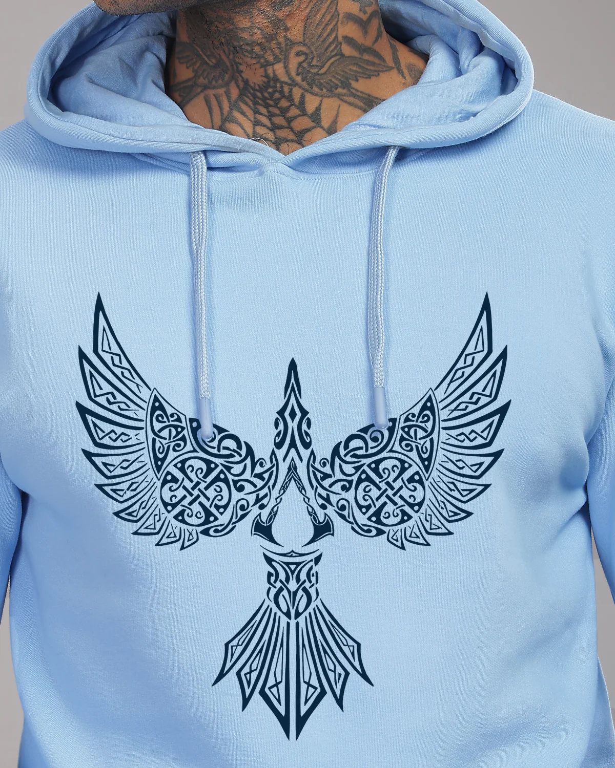 Men Sky Blue Printed Hoodie - Image 3