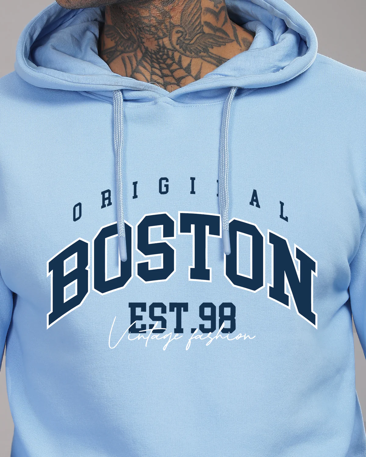 Men Sky Blue Printed Hoodie - Image 2