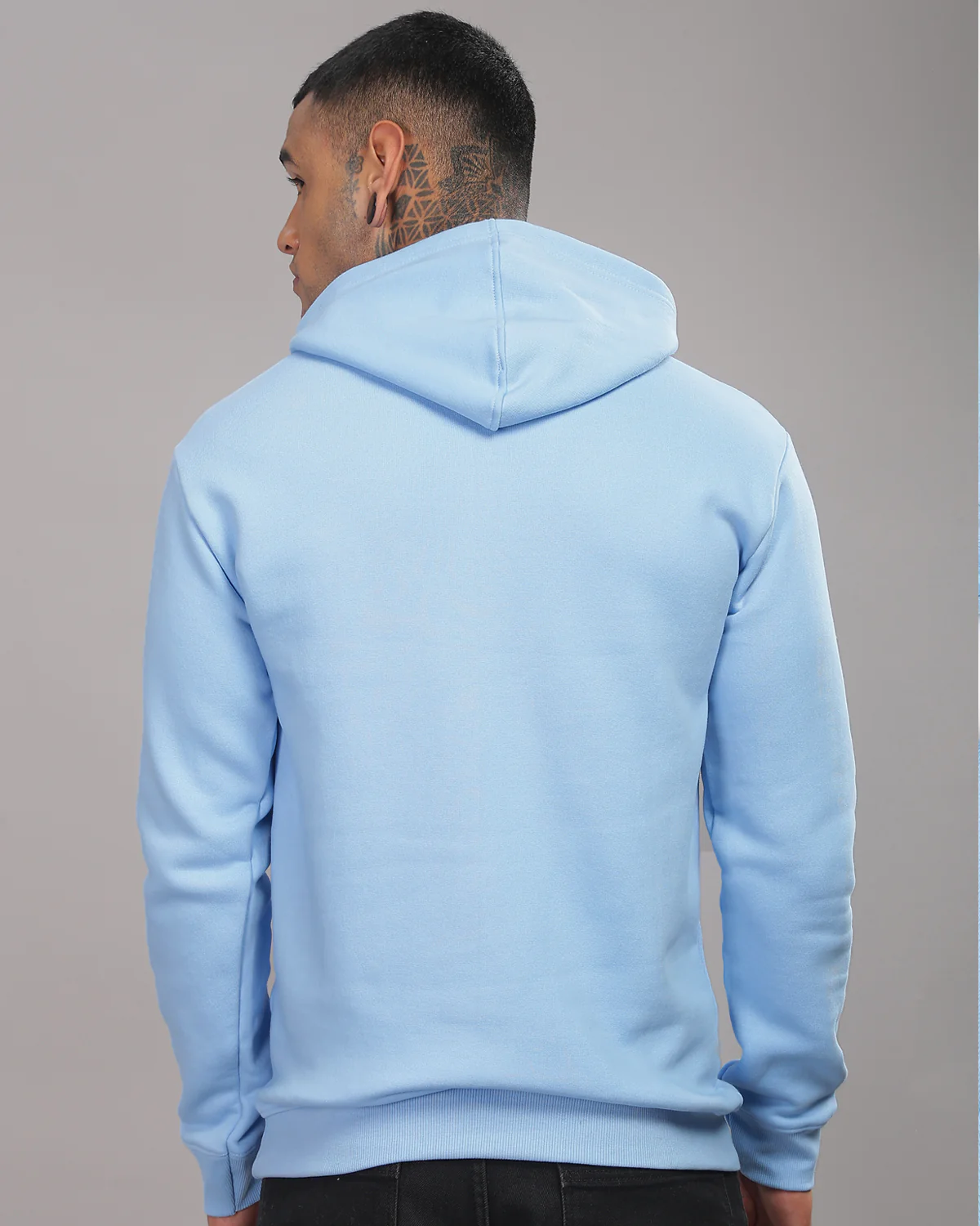 Men Sky Blue Printed Hoodie - Image 3