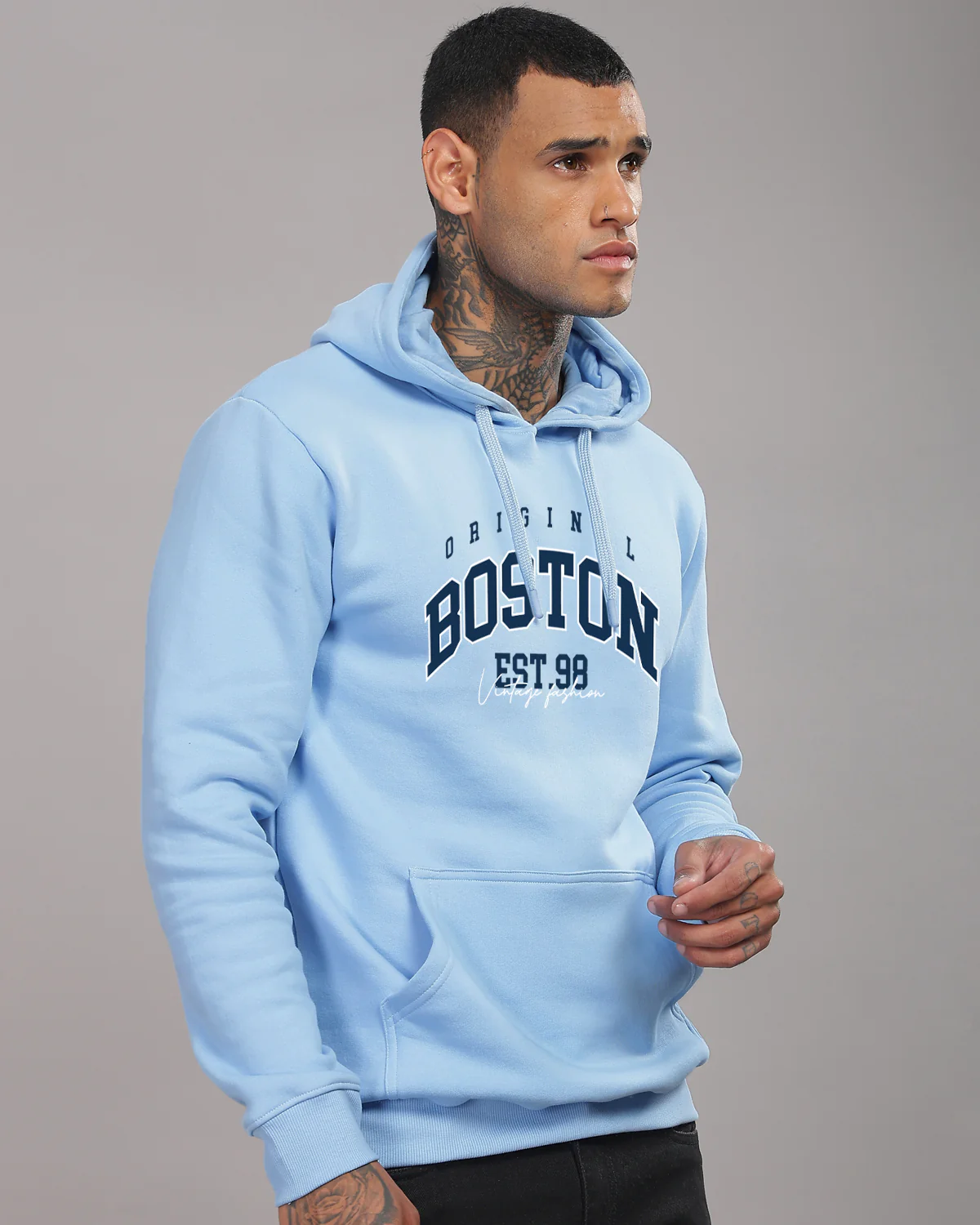 Men Sky Blue Printed Hoodie - Image 4