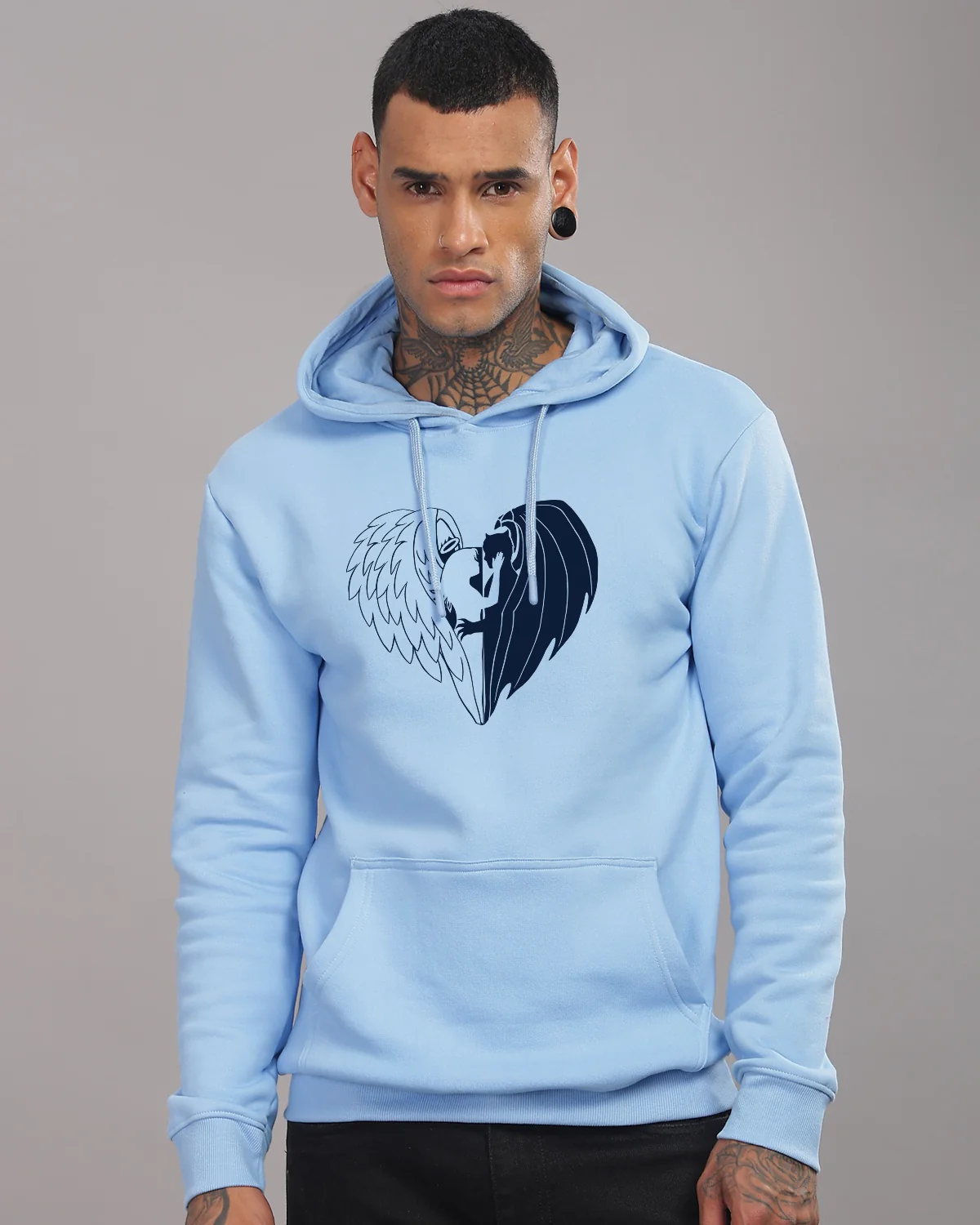 Men Sky Blue Printed Hoodie - Image 2