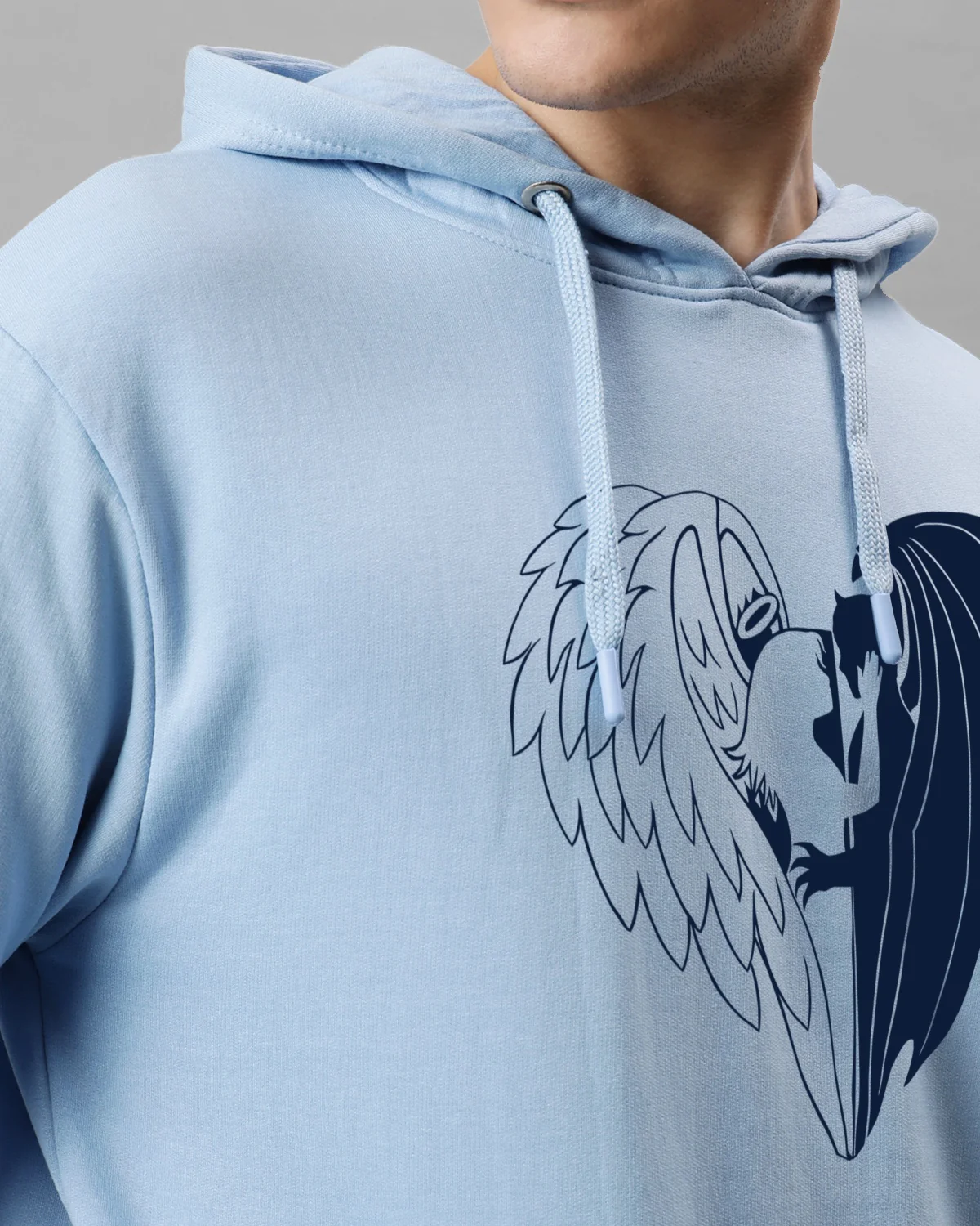 Men Sky Blue Printed Hoodie - Image 3