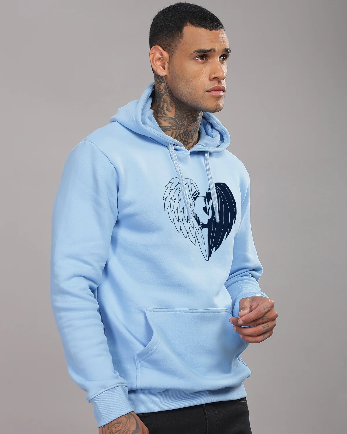 Men Sky Blue Printed Hoodie - Image 5