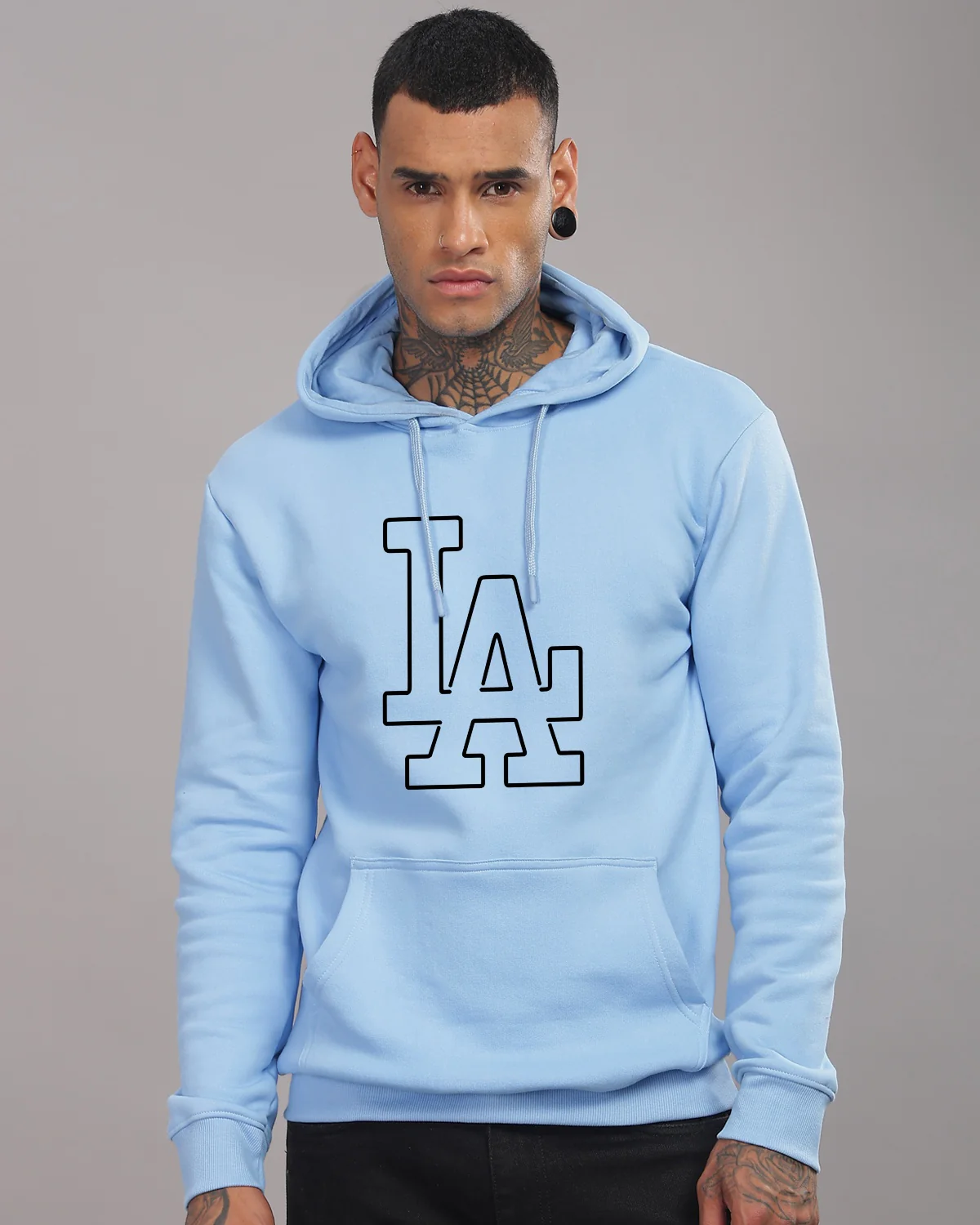 Men Sky Blue Printed Hoodie - Image 2