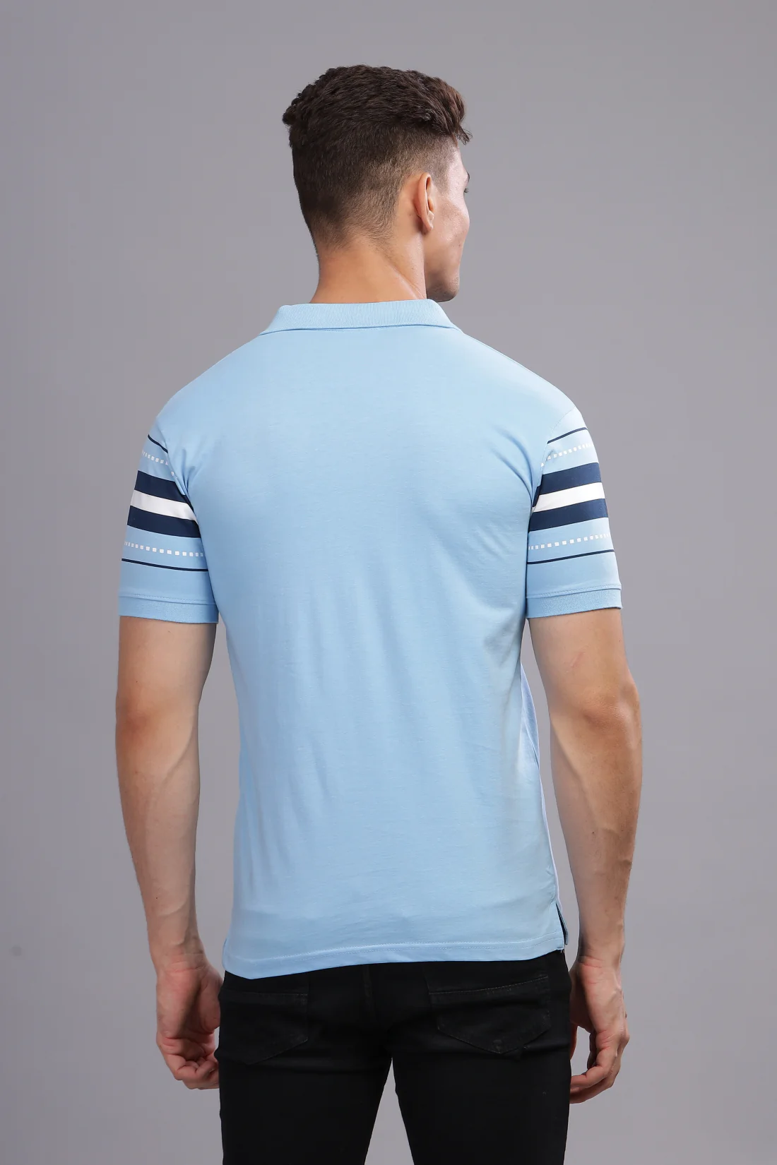 Men Sky Blue Regular Fit Polo T-Shirt - Image 3