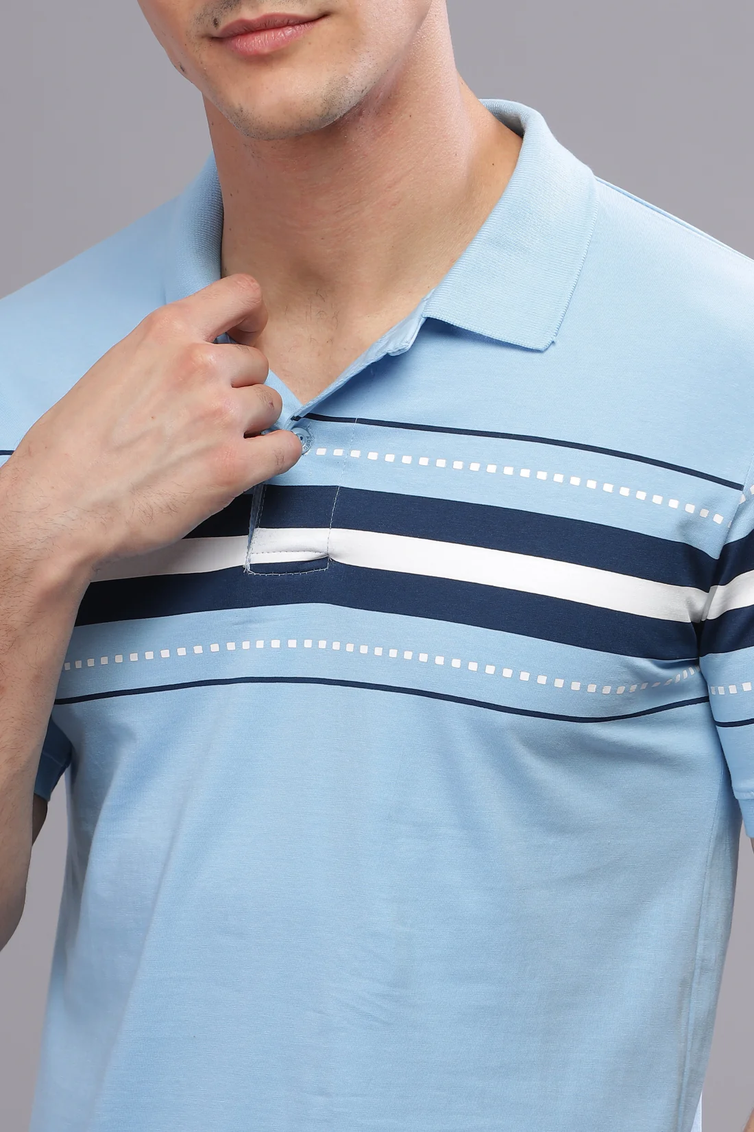 Men Sky Blue Regular Fit Polo T-Shirt - Image 4
