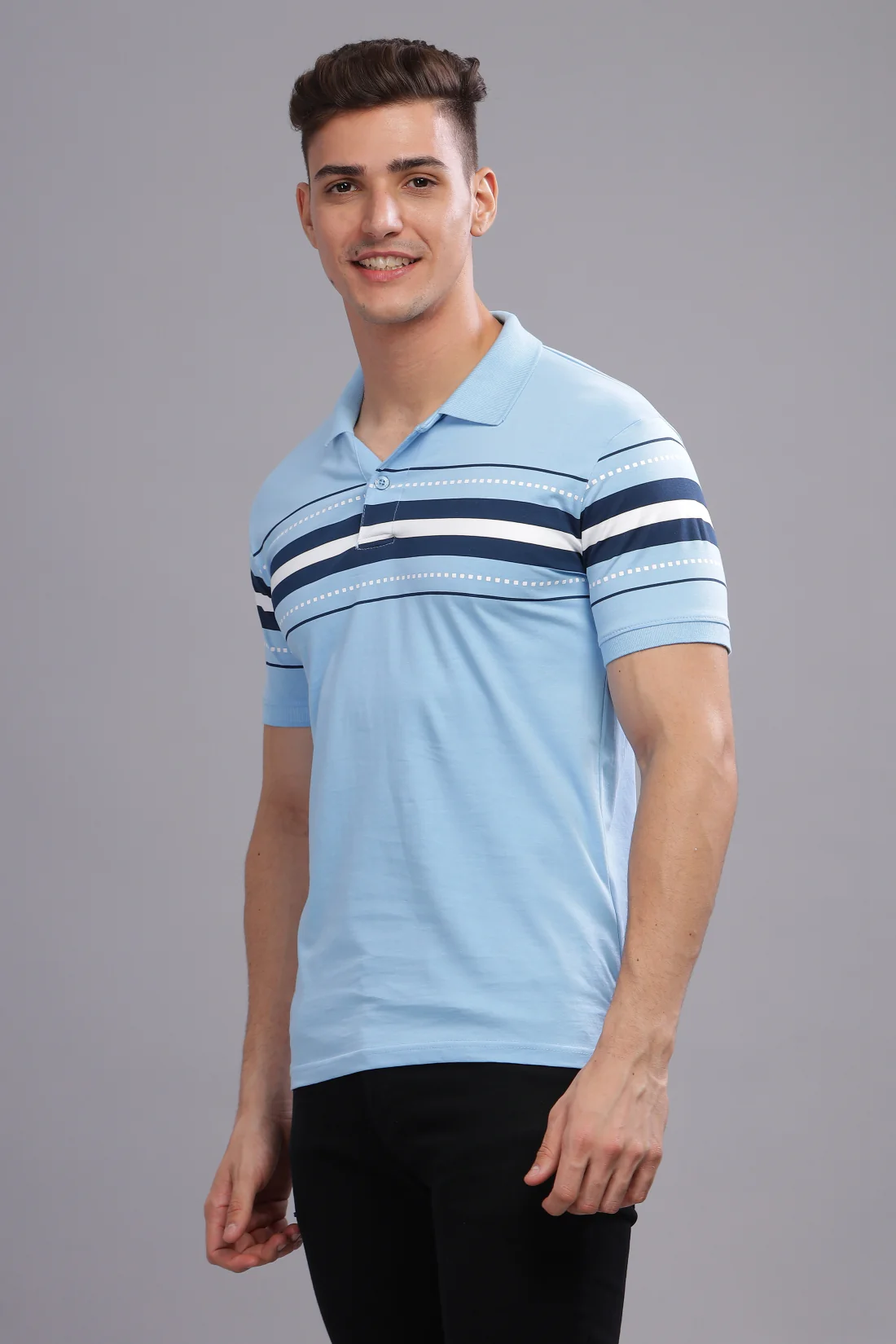 Men Sky Blue Regular Fit Polo T-Shirt - Image 6