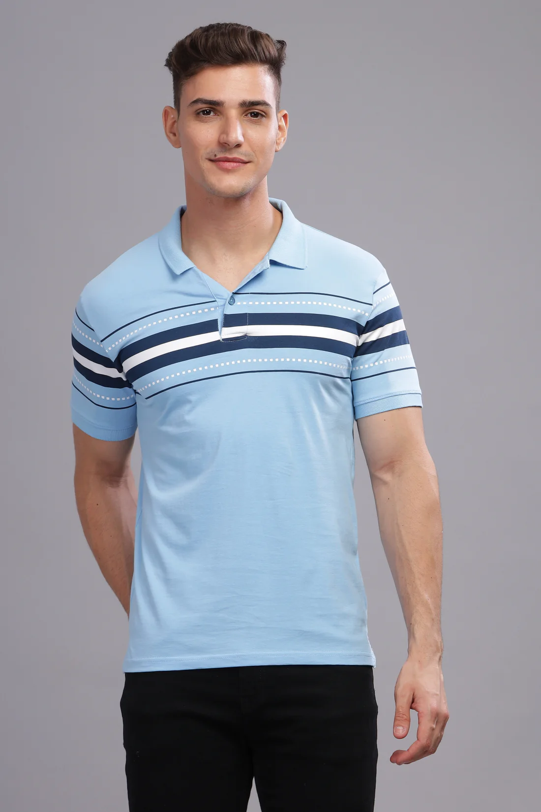 Men Sky Blue Regular Fit Polo T-Shirt - Image 7