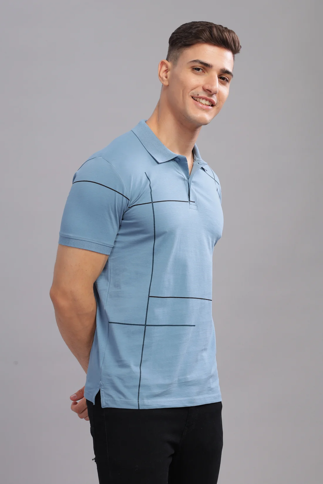Men Sky Blue Regular Fit T-Shirt - Image 2