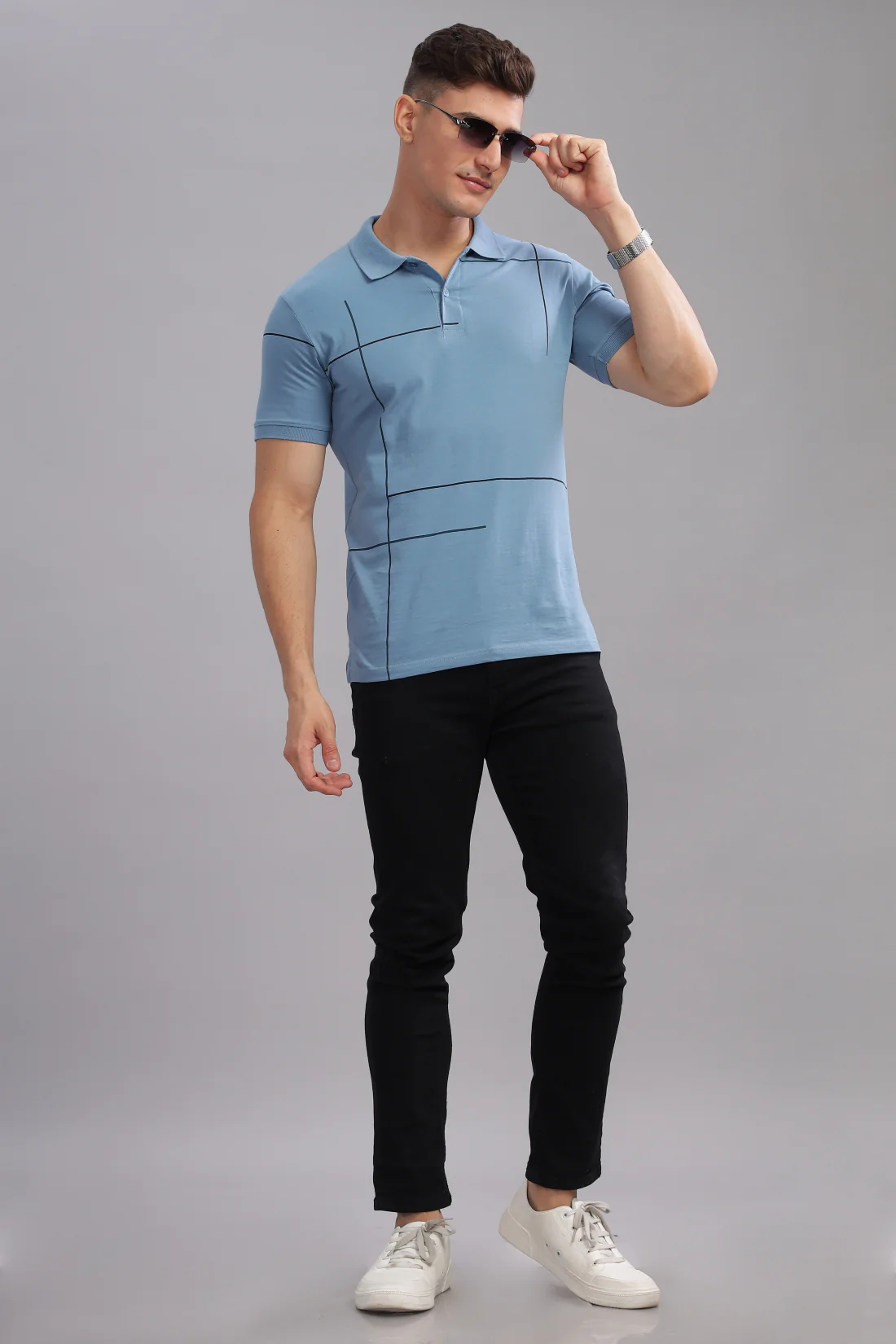 Men Sky Blue Regular Fit T-Shirt - Image 5
