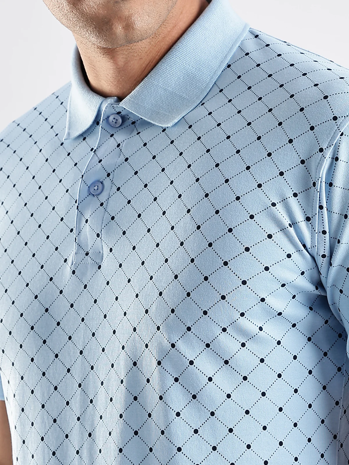 Men Sky Blue Regular Fit Polo T-Shirt - Image 3