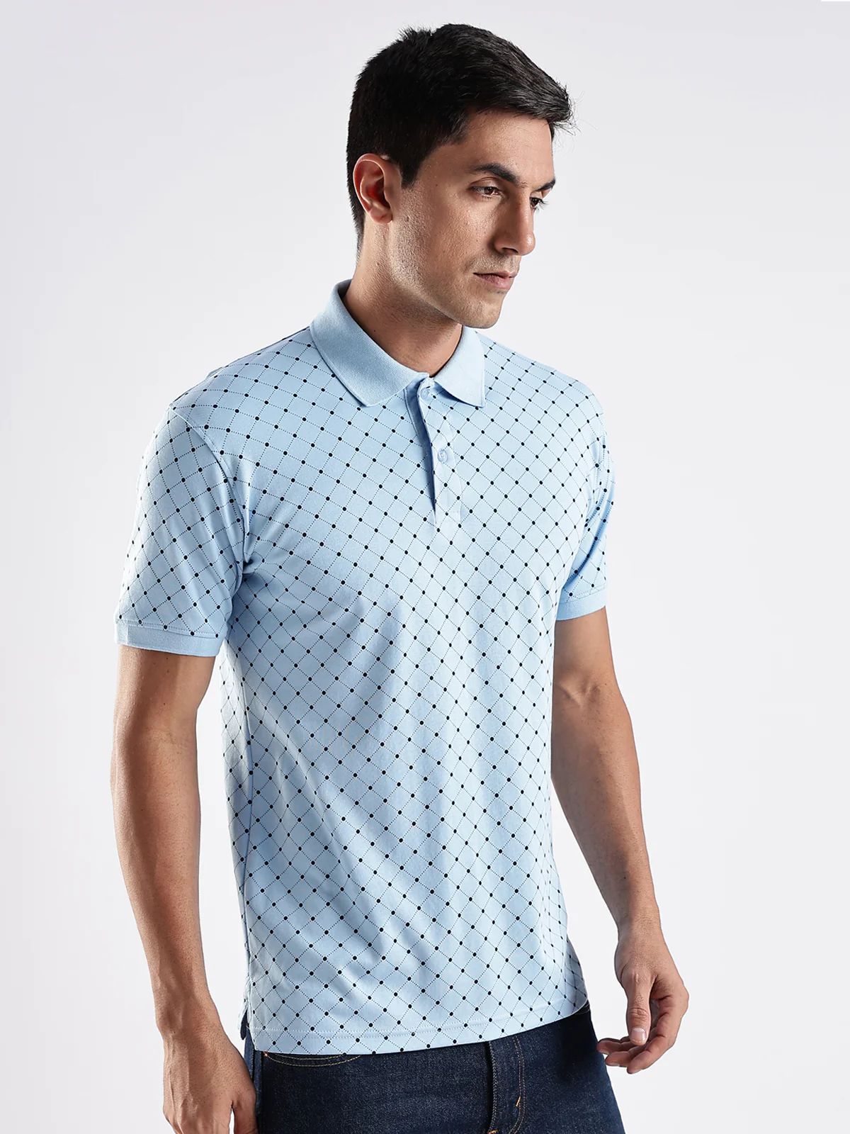 Men Sky Blue Regular Fit Polo T-Shirt - Image 4