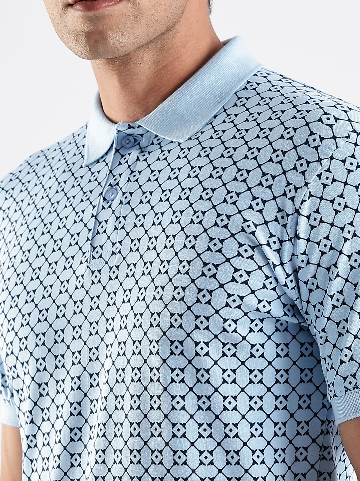 Men Sky Blue Regular Fit Polo T-Shirt - Image 3