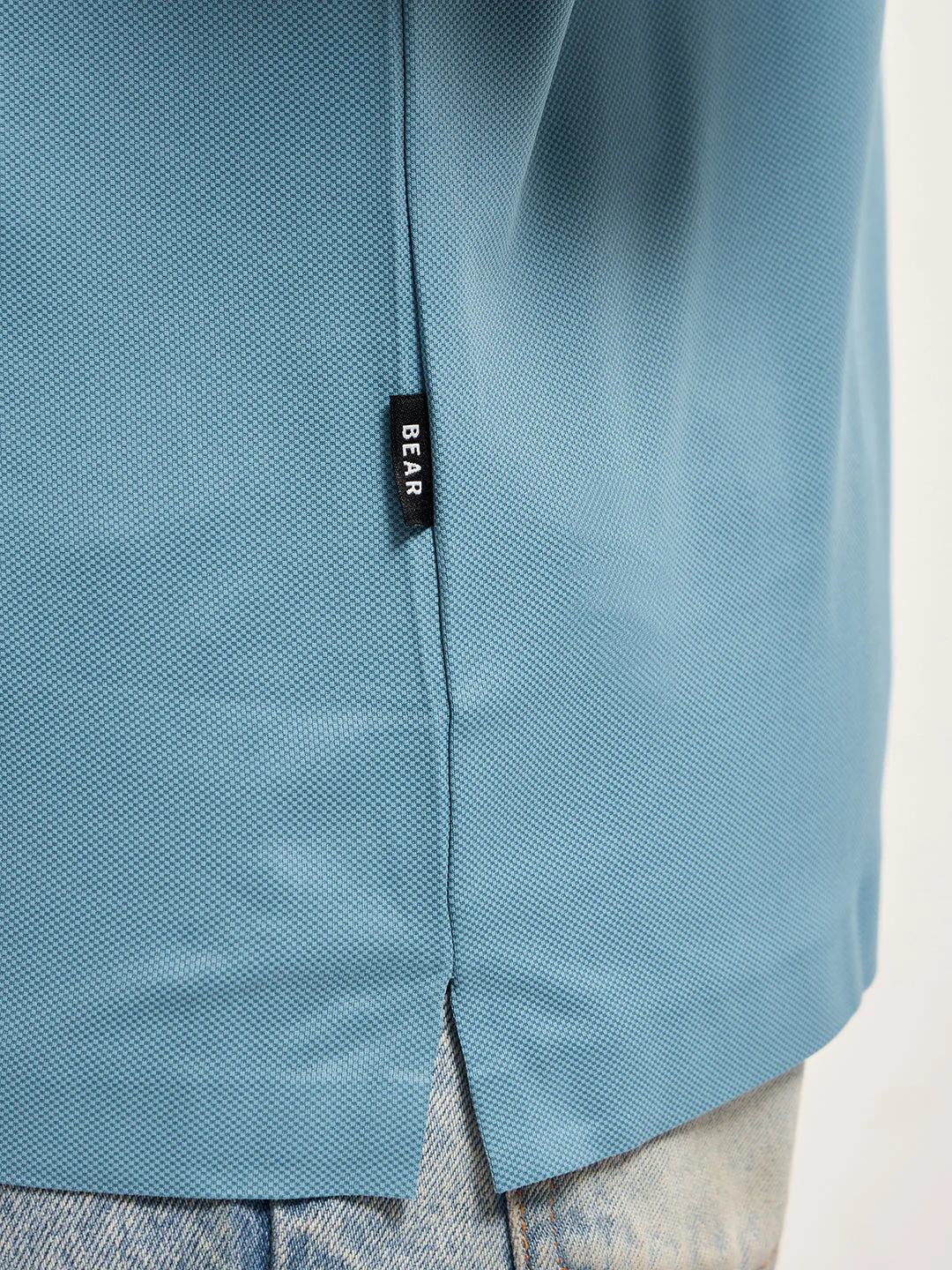 Men Sky Blue Self Design Slim Fit Polo T-shirt - Image 6