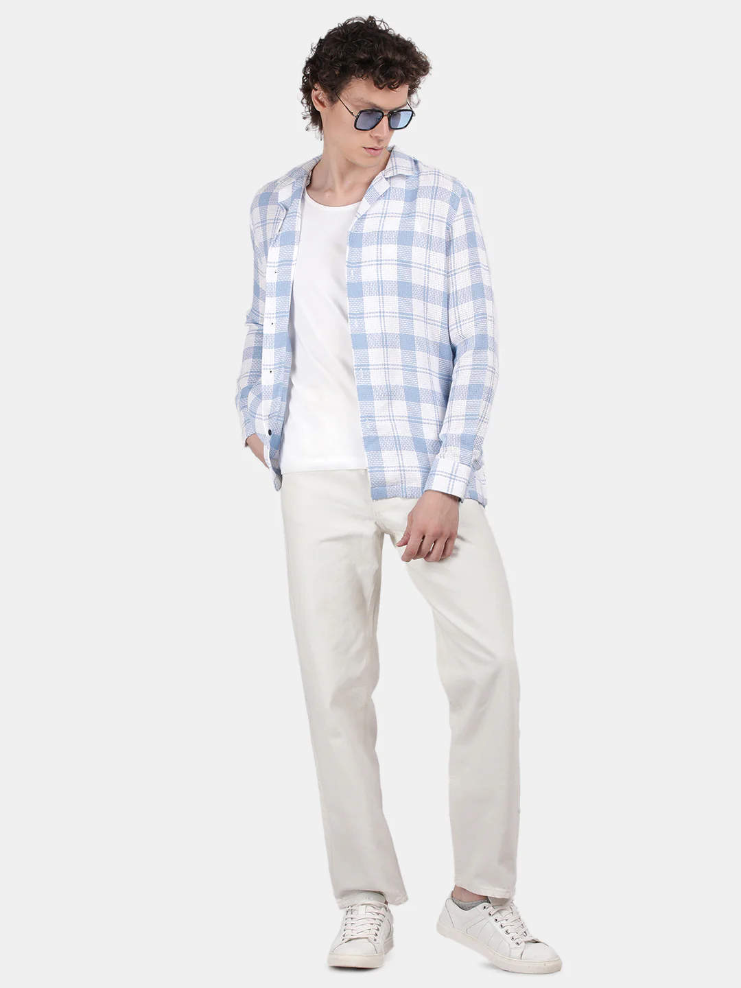 Men Sky blue Slim Fit Lapel Collar Full Sleeve Casual Shirt - Image 3