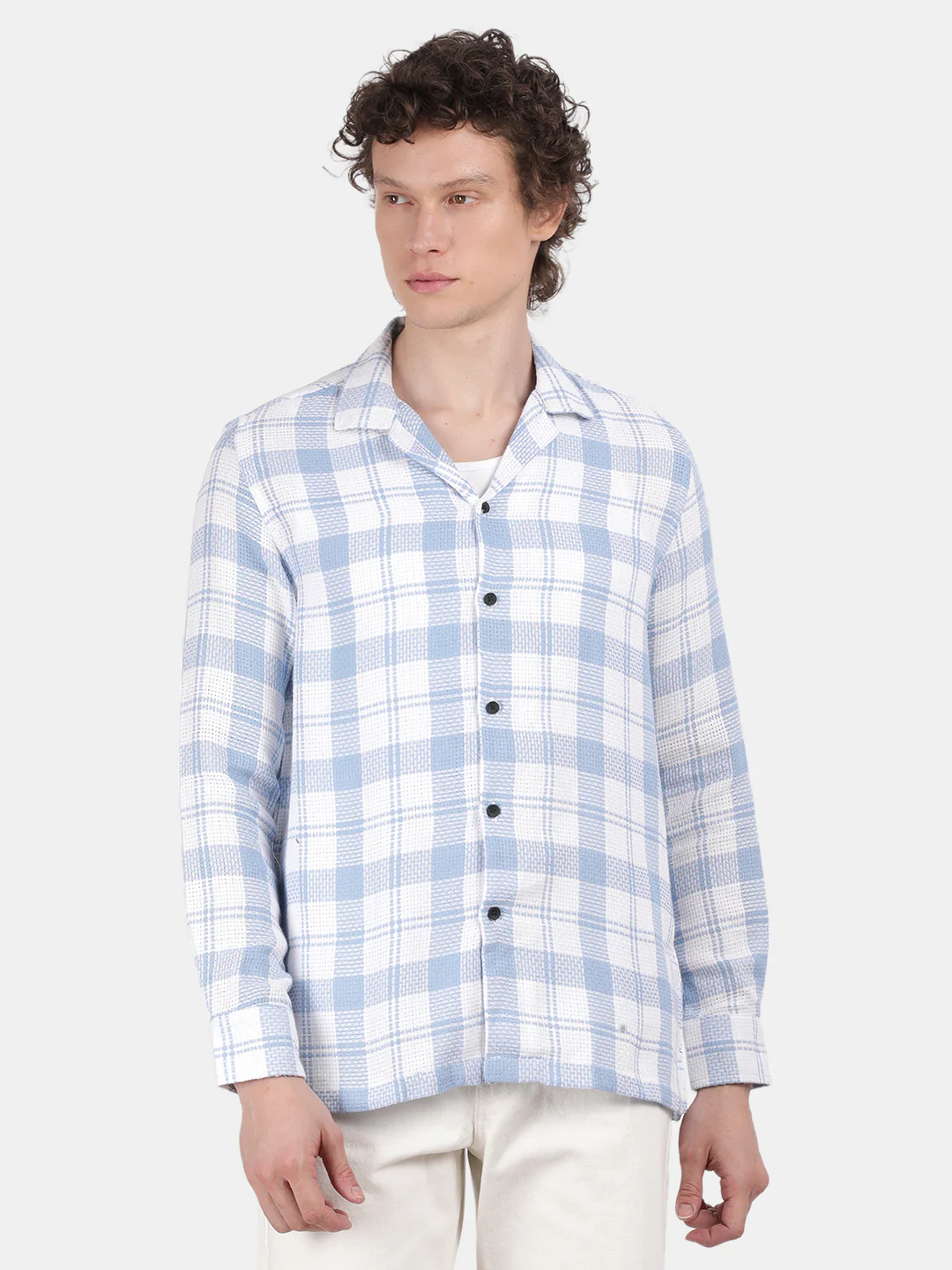 Men Sky blue Slim Fit Lapel Collar Full Sleeve Casual Shirt - Image 4
