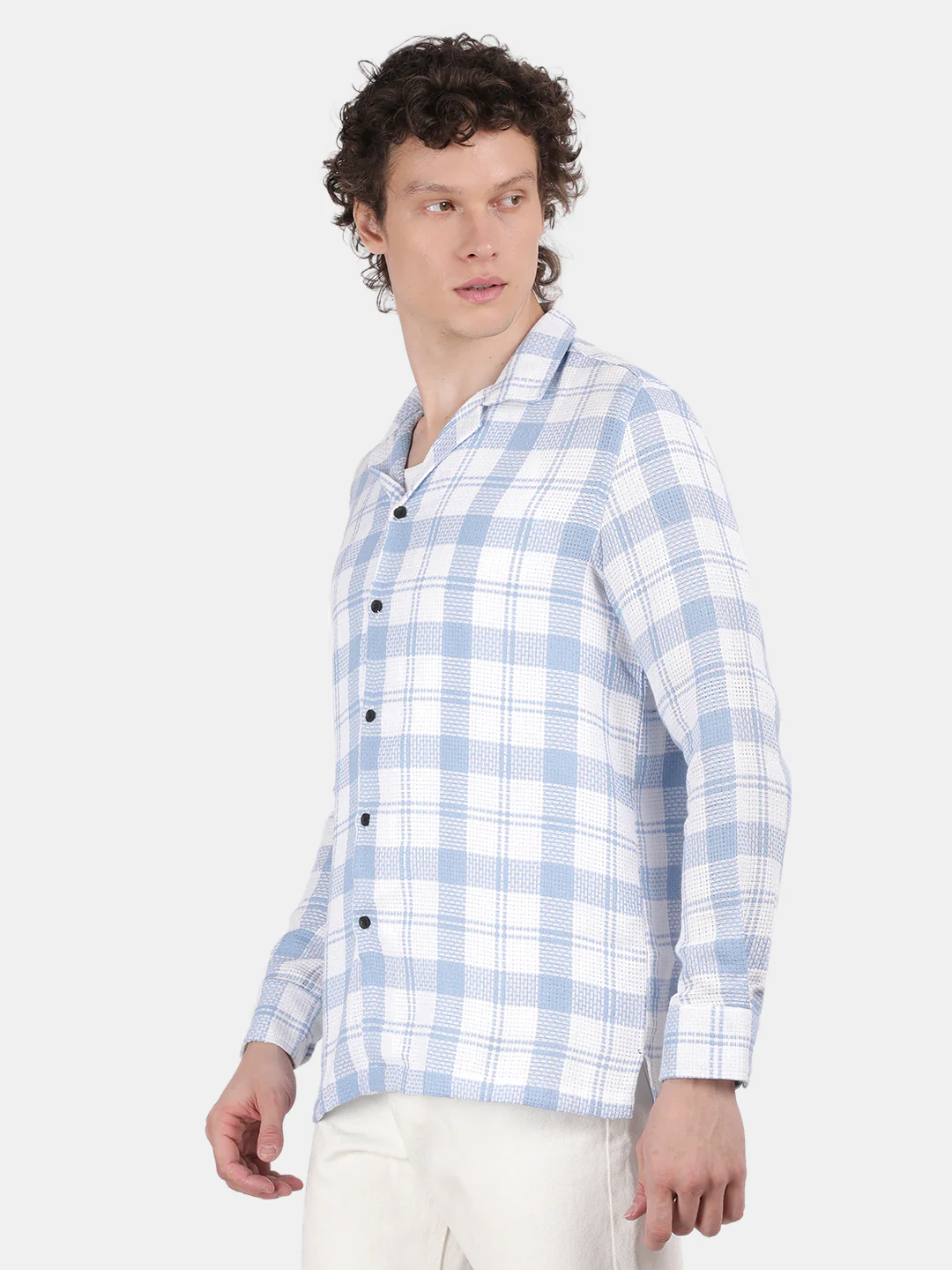 Men Sky blue Slim Fit Lapel Collar Full Sleeve Casual Shirt - Image 5